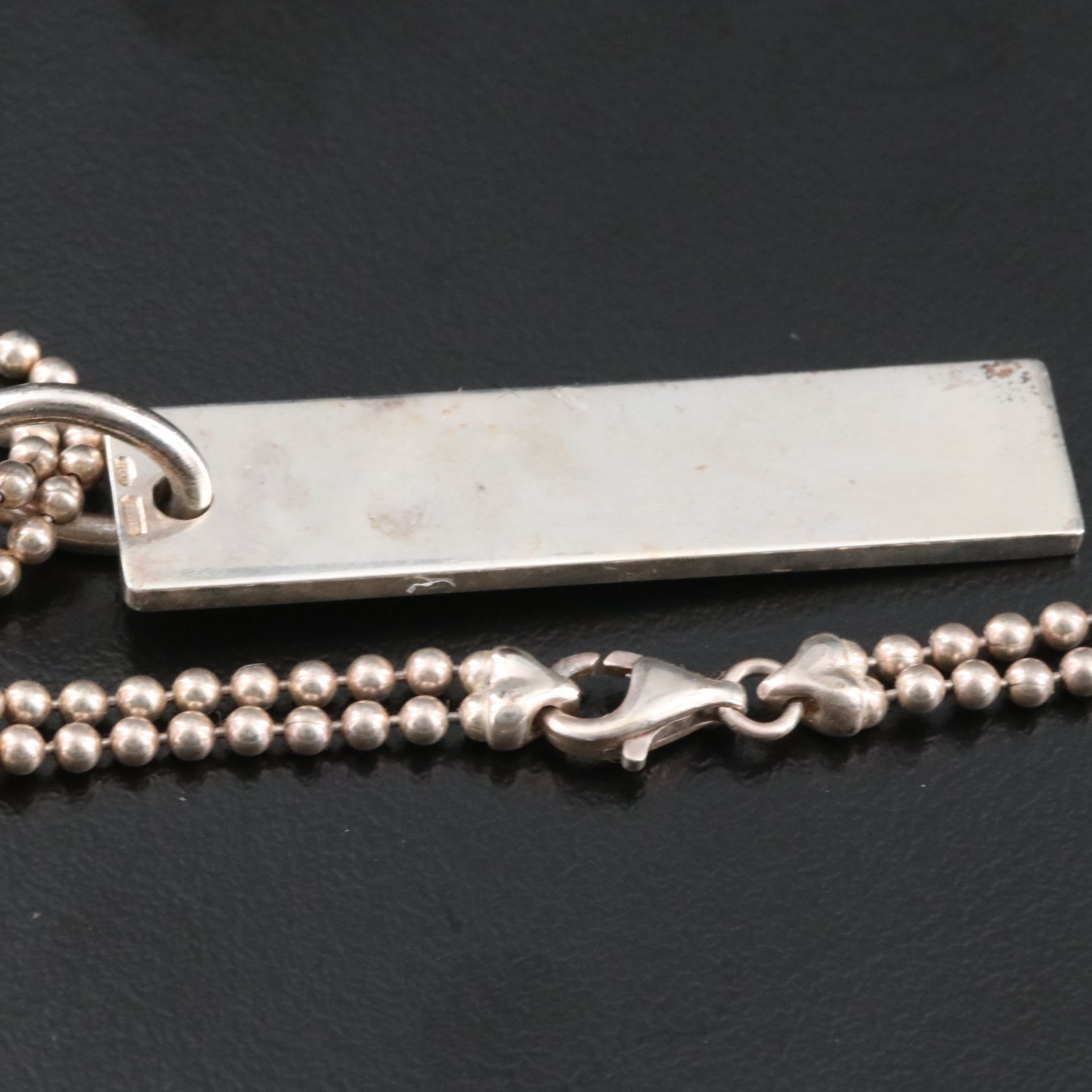 Gucci Sterling Bar Plate Pendant Double Chain Bead Necklace