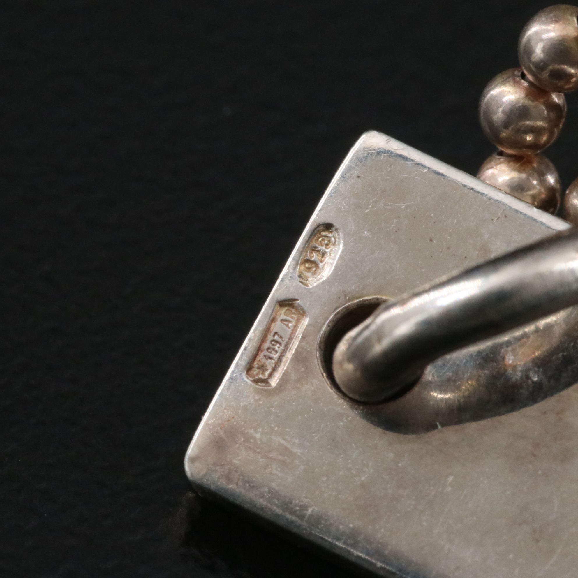 Gucci Sterling Bar Plate Pendant Double Chain Bead Necklace