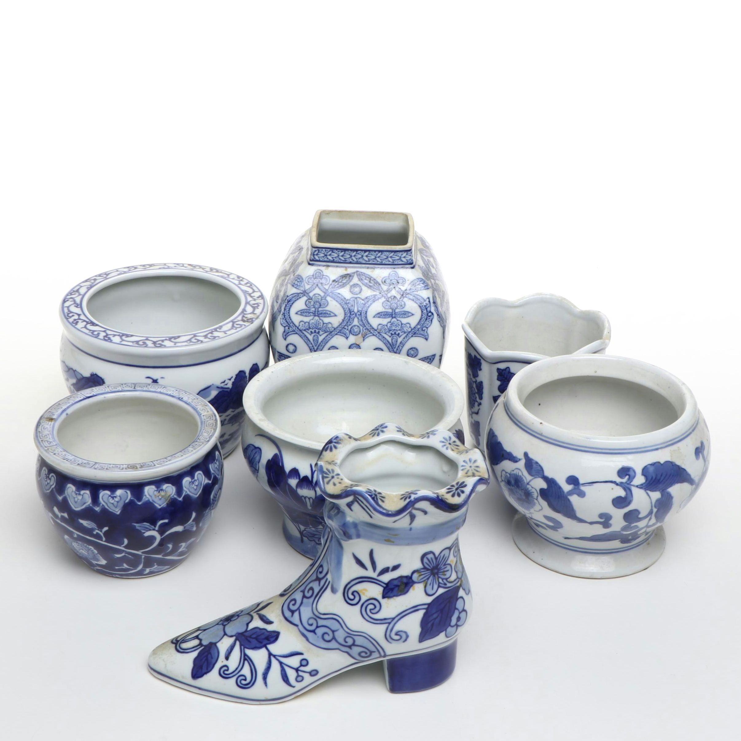 Chinese Blue and White Porcelain Planters with Other Planters and Vases