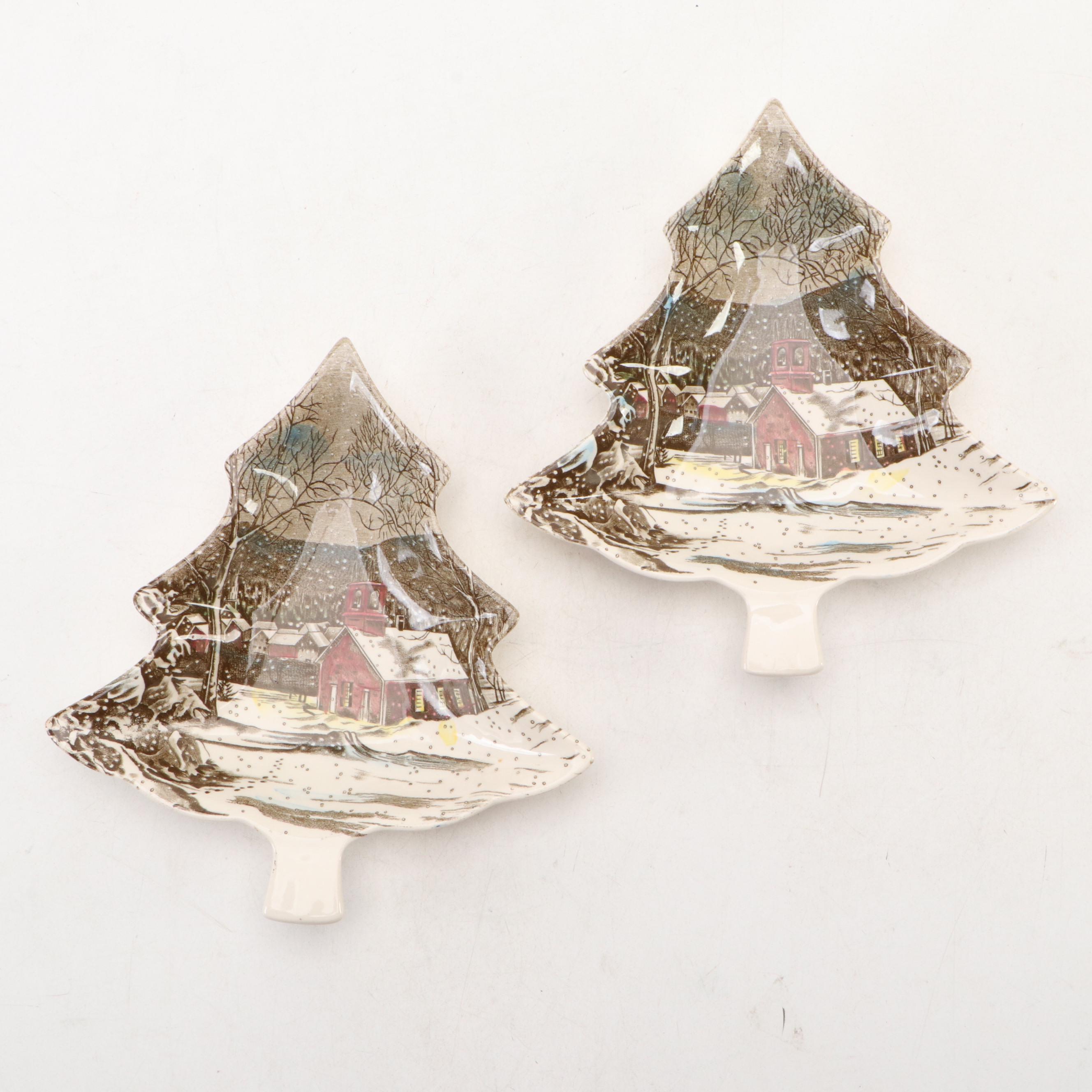 Monroe Salt Works Stoneware Santa Claus Plate with Johnson Bros Tree Dishes