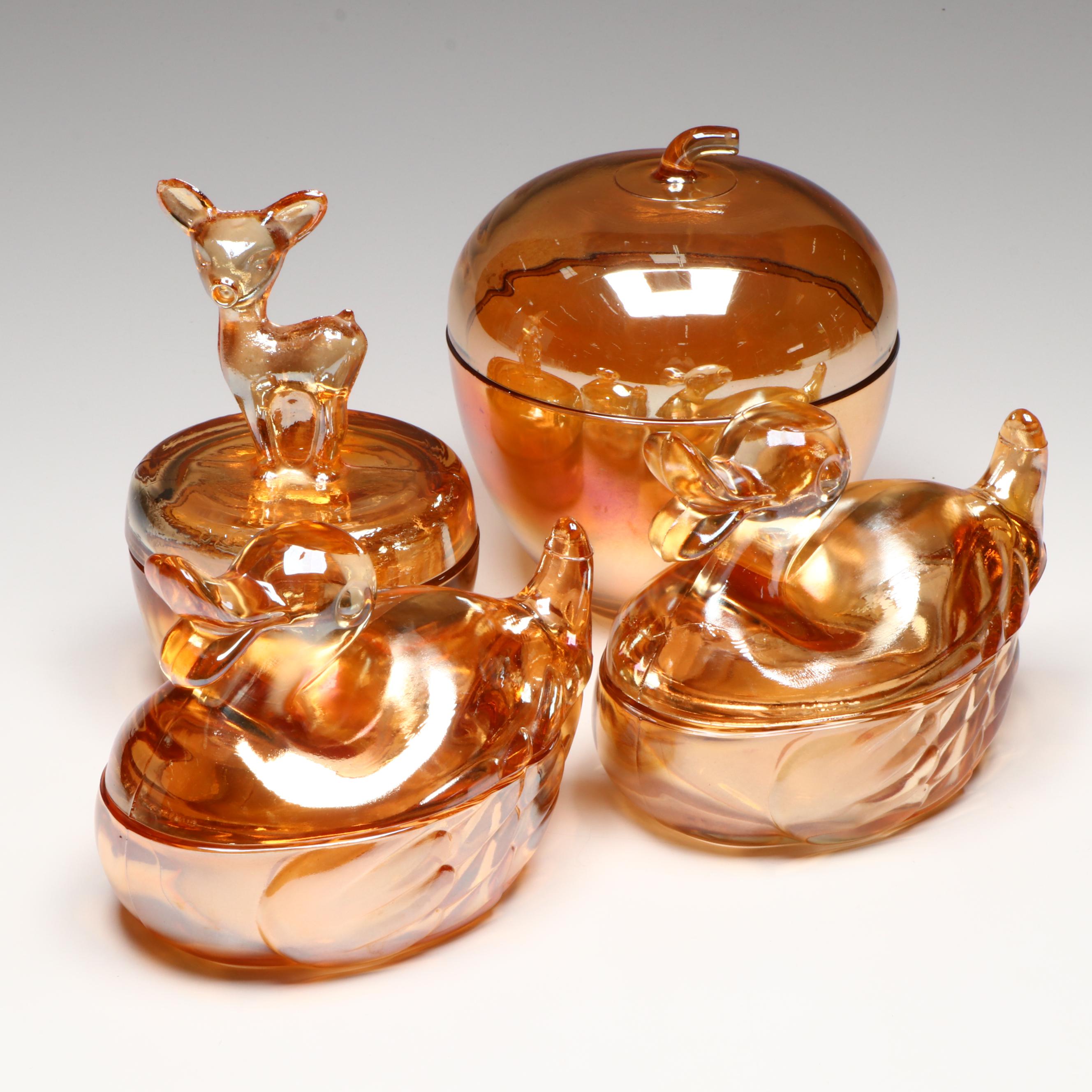 Jeannette Apple Jar with Other Orange Iridescent Glass Décor