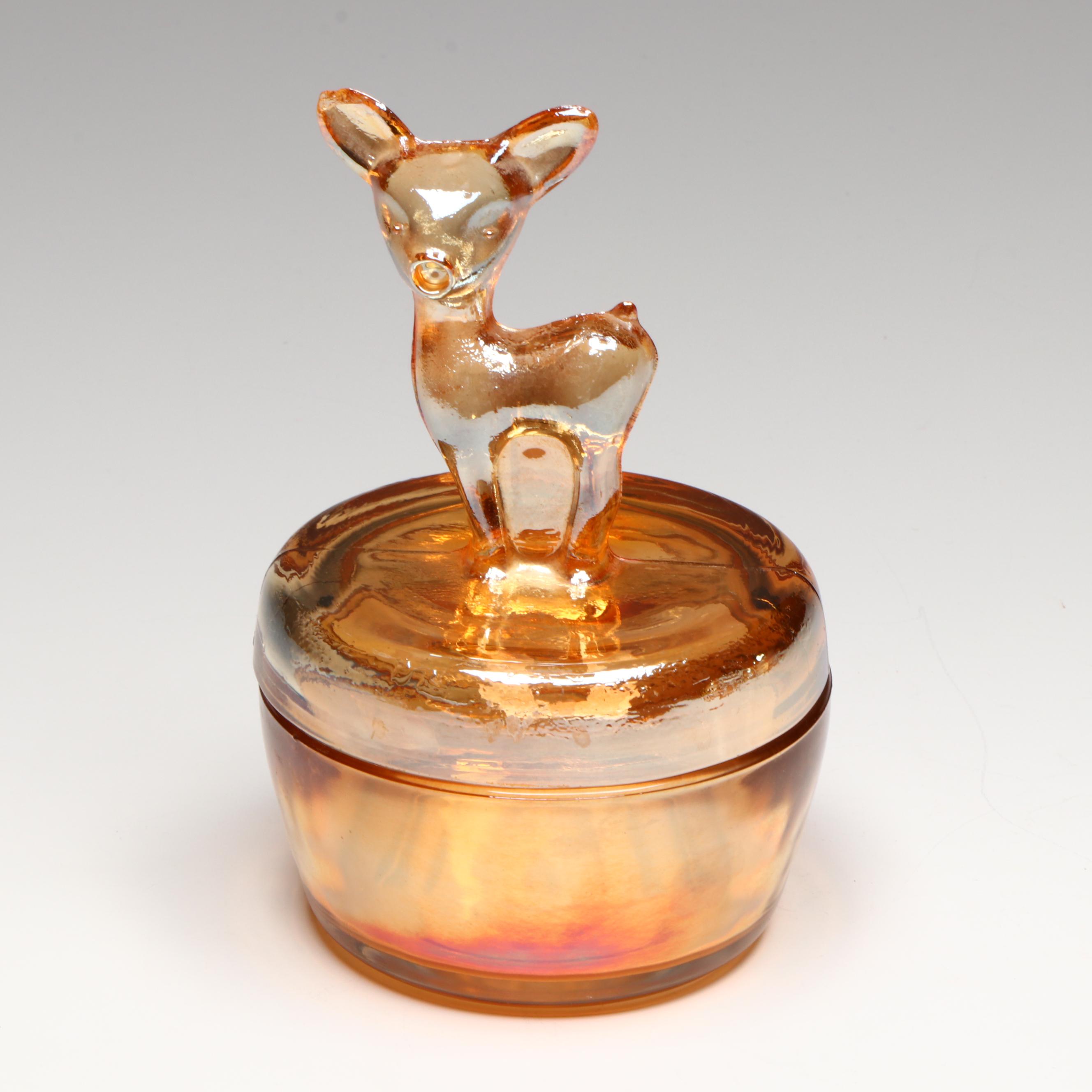 Jeannette Apple Jar with Other Orange Iridescent Glass Décor