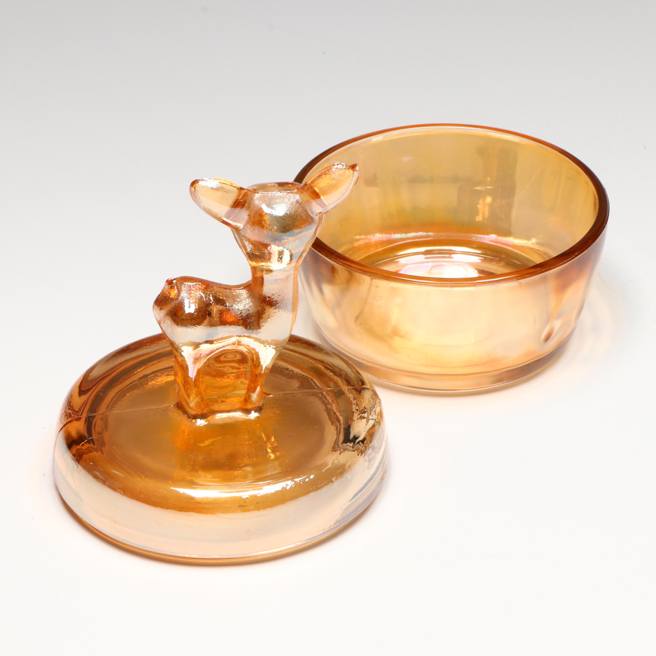 Jeannette Apple Jar with Other Orange Iridescent Glass Décor