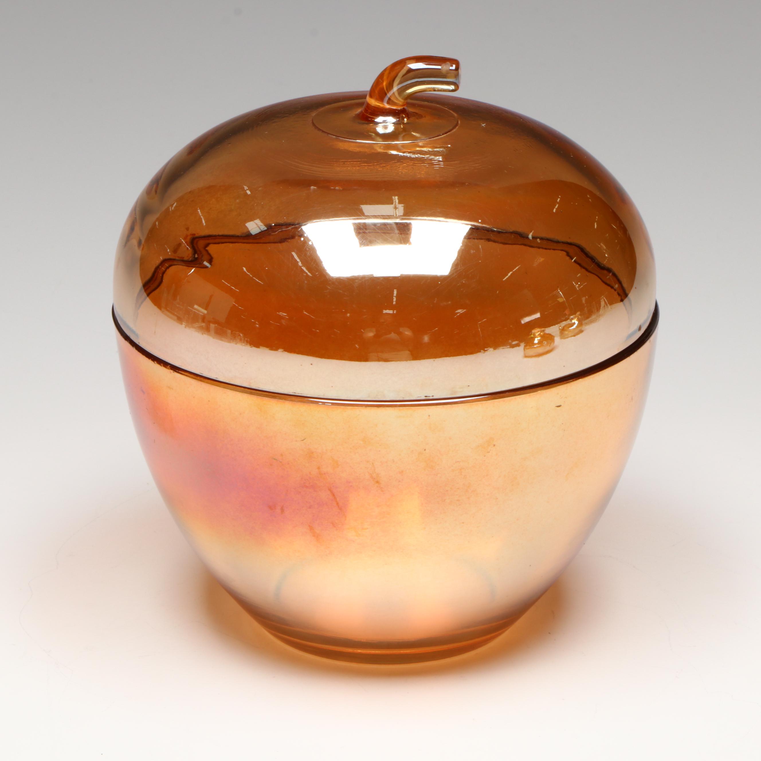 Jeannette Apple Jar with Other Orange Iridescent Glass Décor