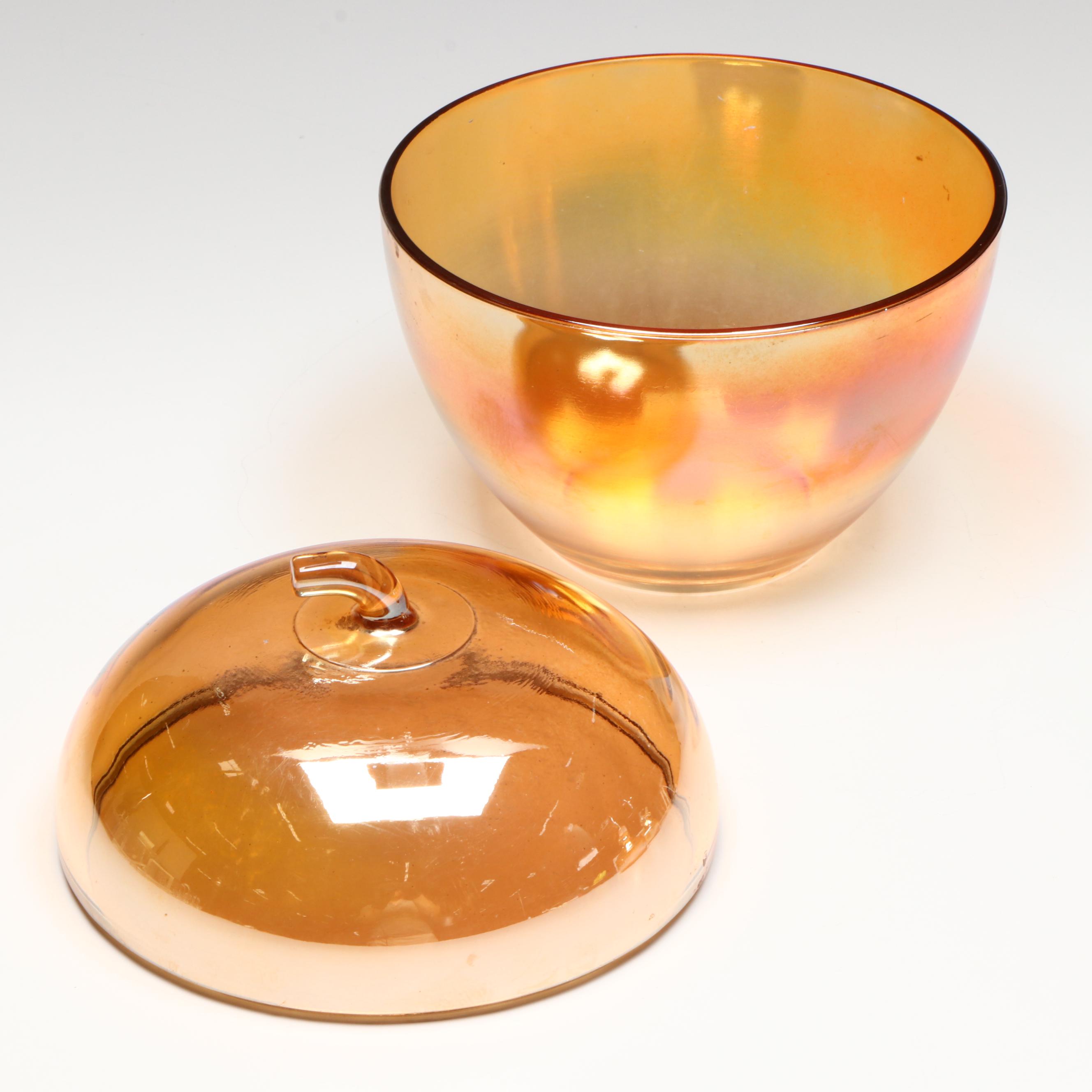 Jeannette Apple Jar with Other Orange Iridescent Glass Décor