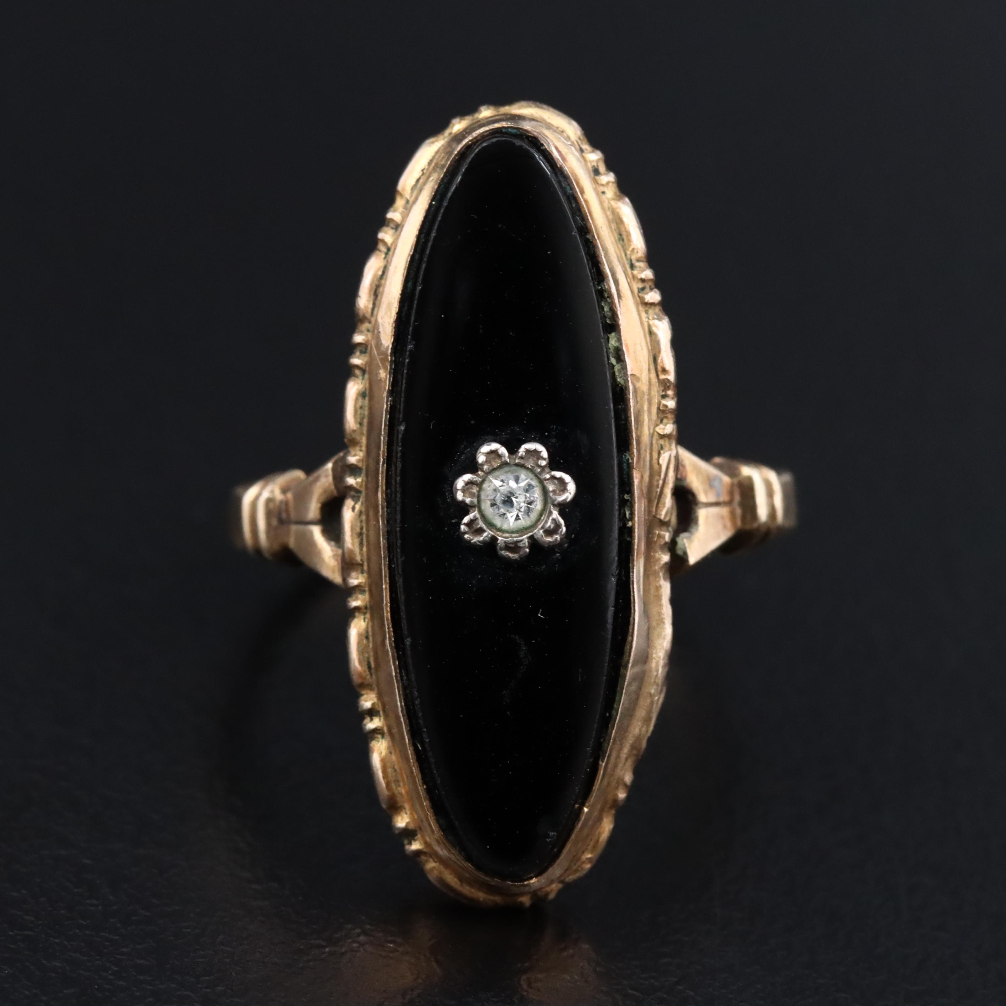 Vintage Gold-Filled Obsidian and Glass Ring