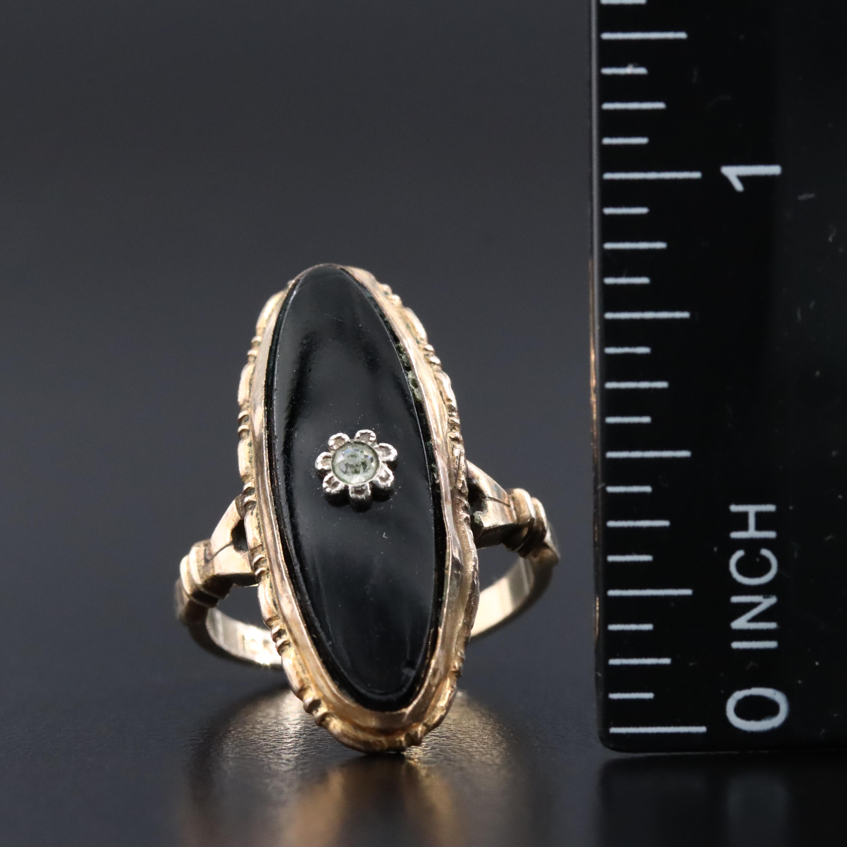 Vintage Gold-Filled Obsidian and Glass Ring