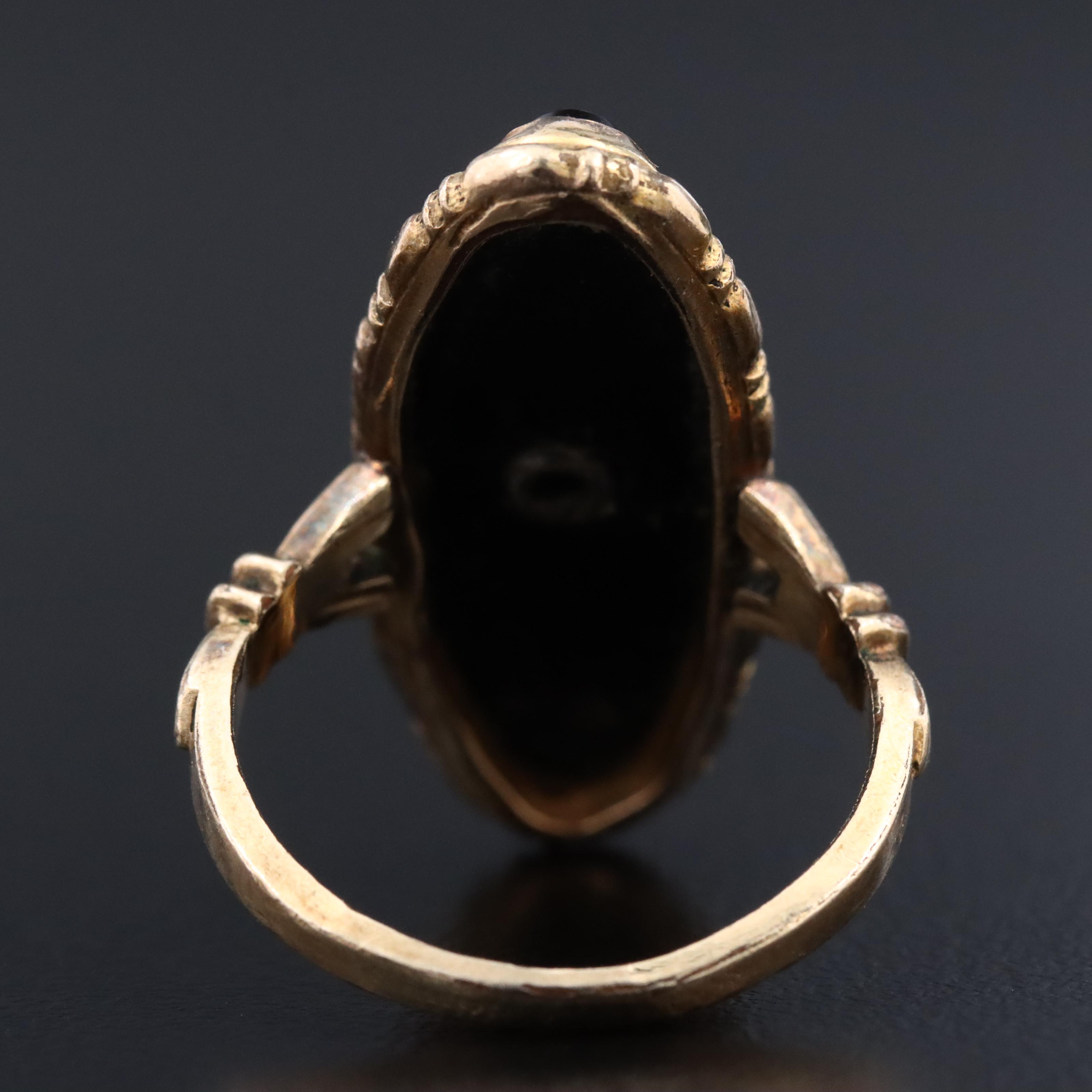 Vintage Gold-Filled Obsidian and Glass Ring