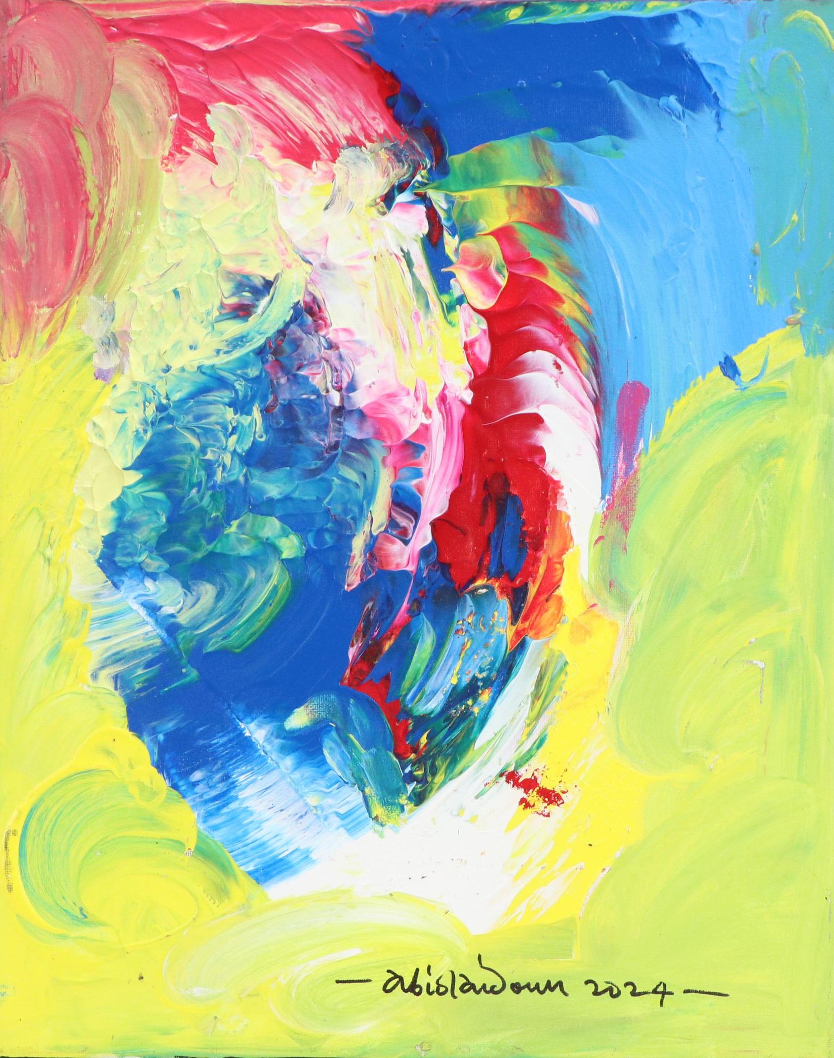 Abiola Idowu Abstract Impasto Acrylic Painting "Sunrise," 2024