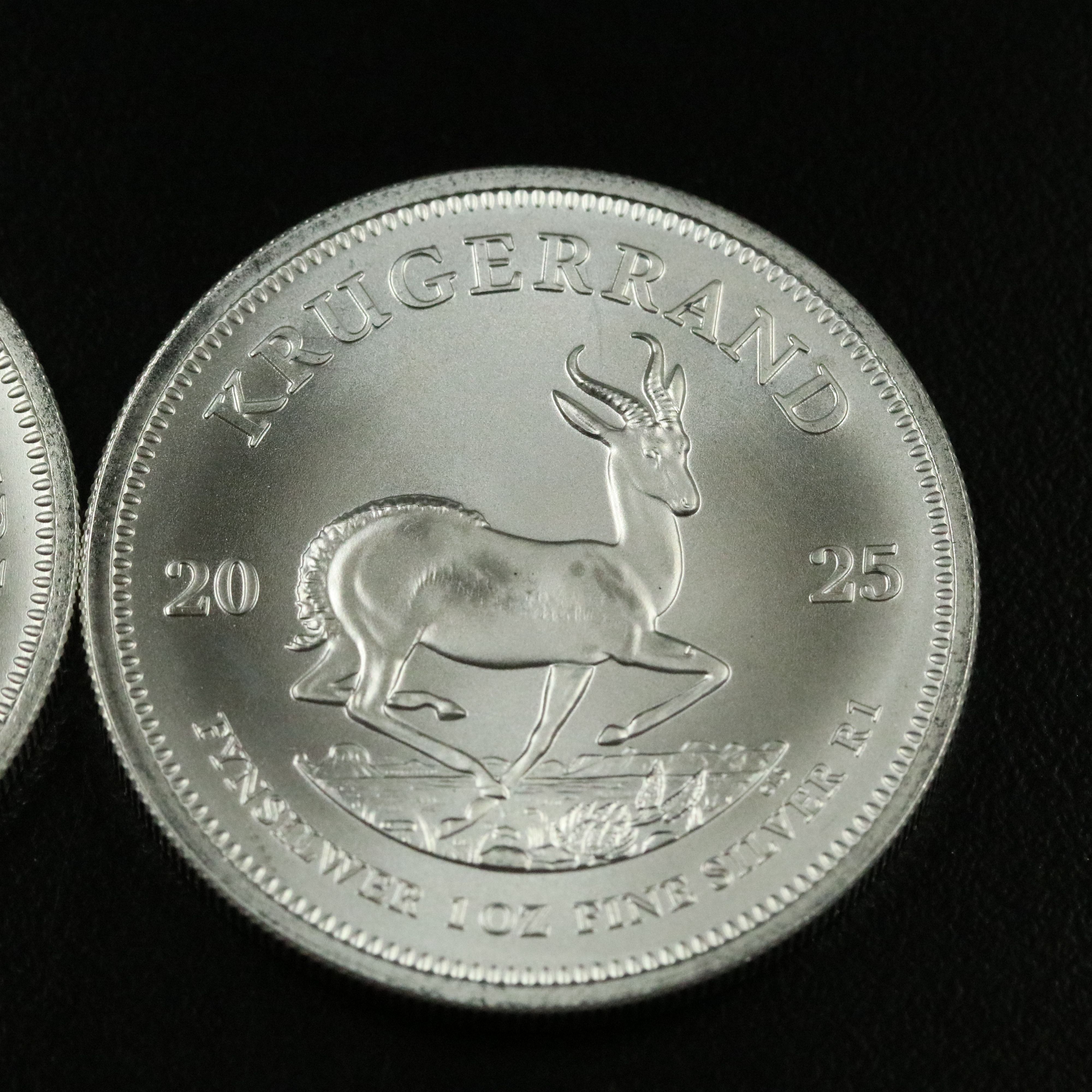 Two 2025 South Africa One Troy Ounce Silver Krugerrands