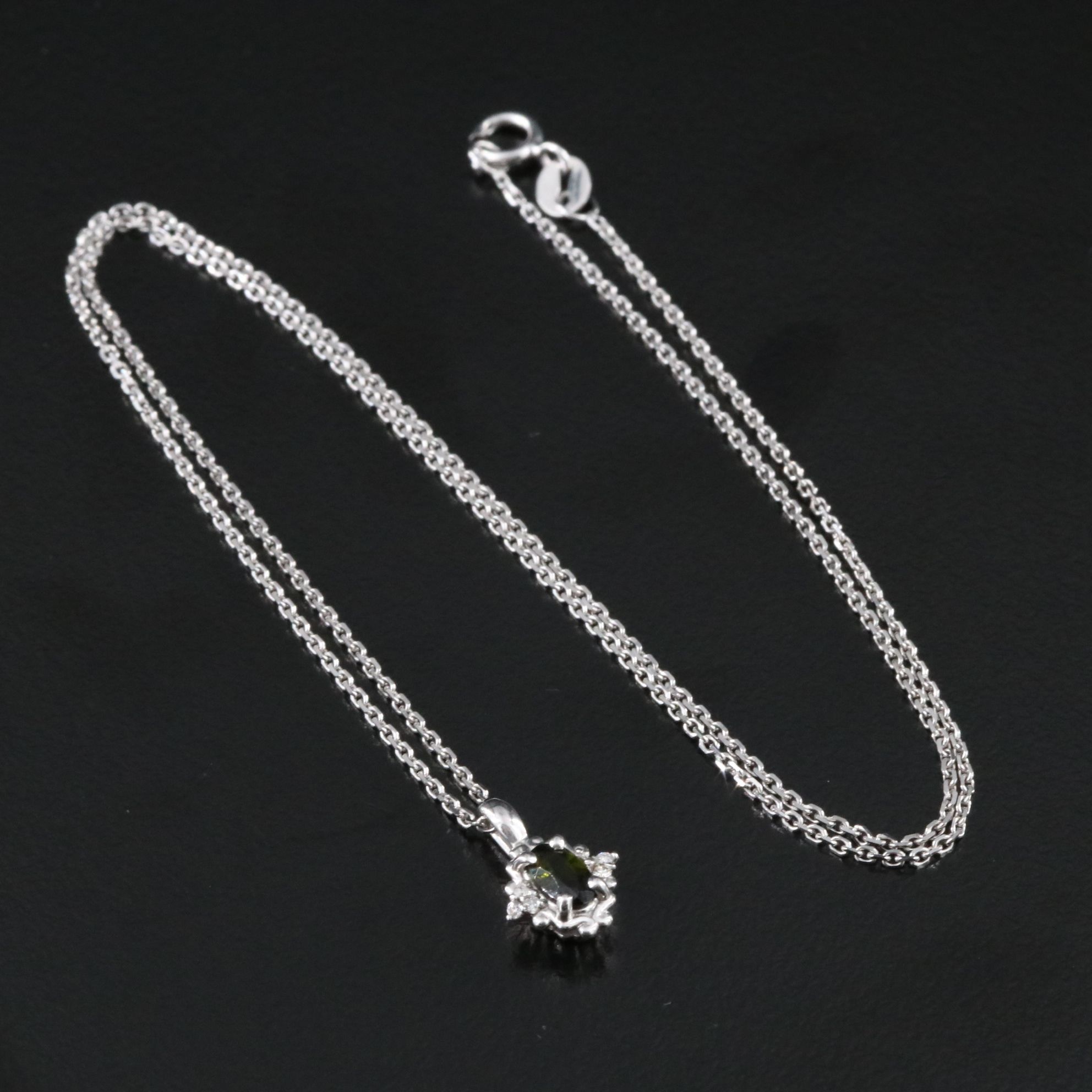 14K Green Tourmaline and Diamond Pendant Necklace