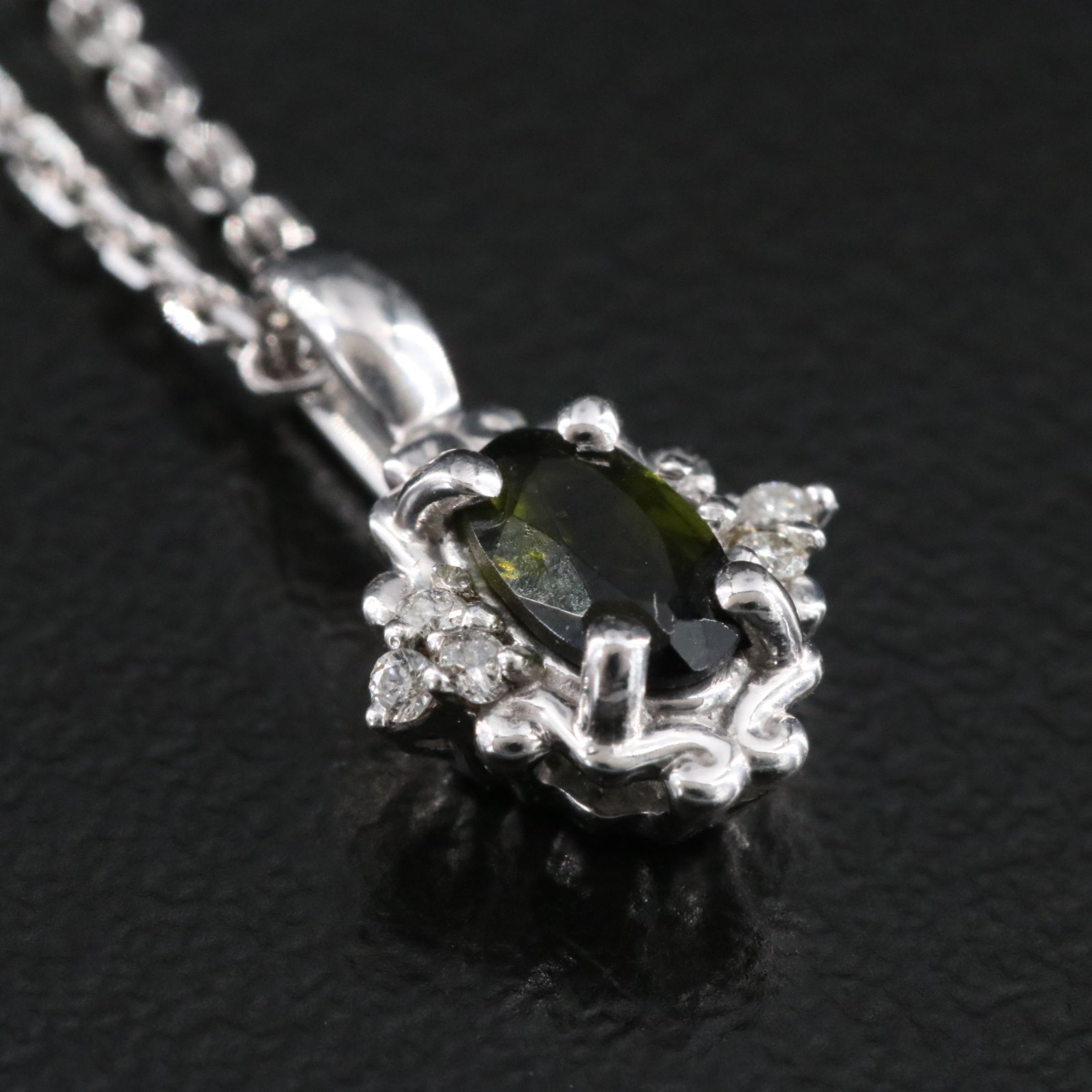 14K Green Tourmaline and Diamond Pendant Necklace