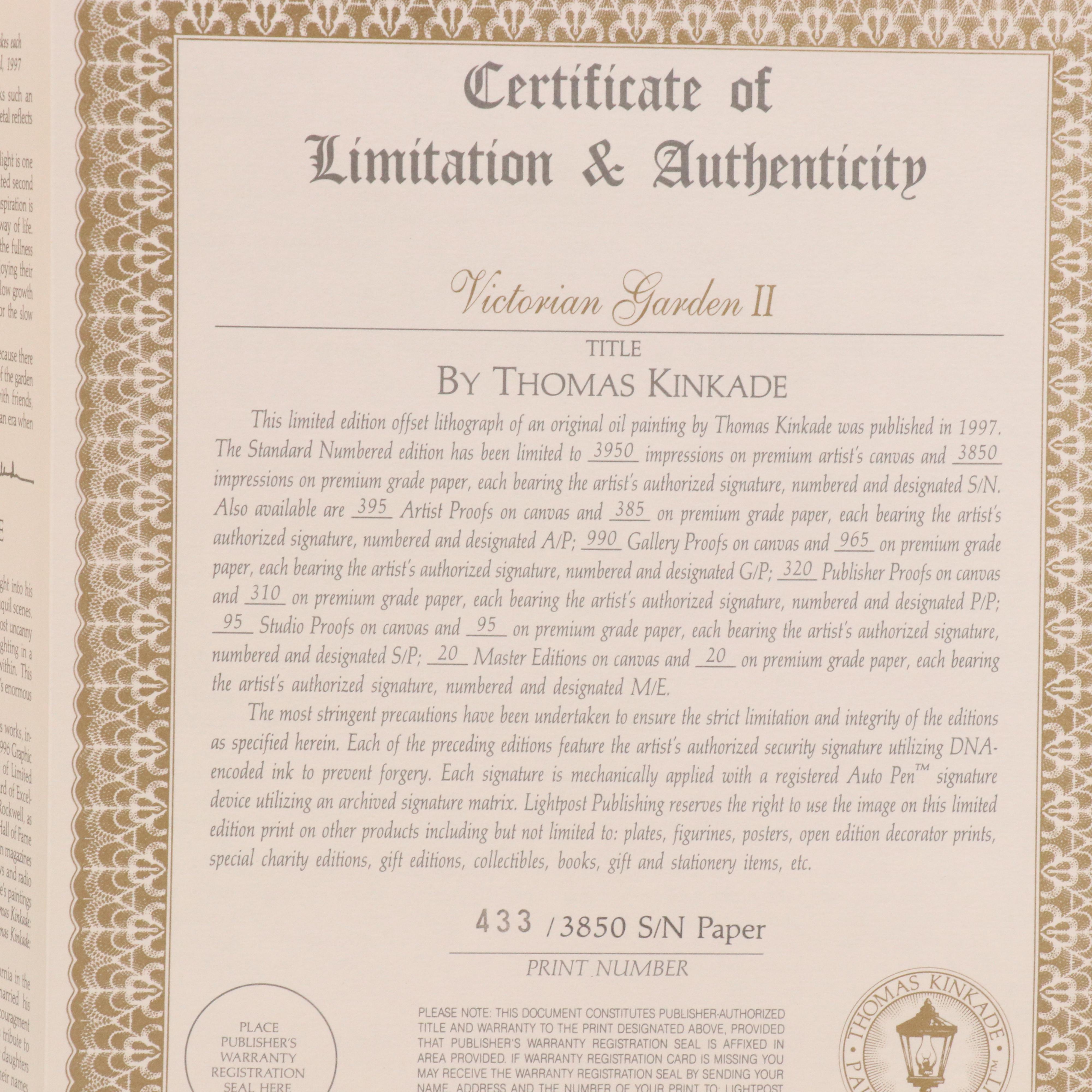 Thomas Kinkade Offset Lithograph "Victorian Garden II"