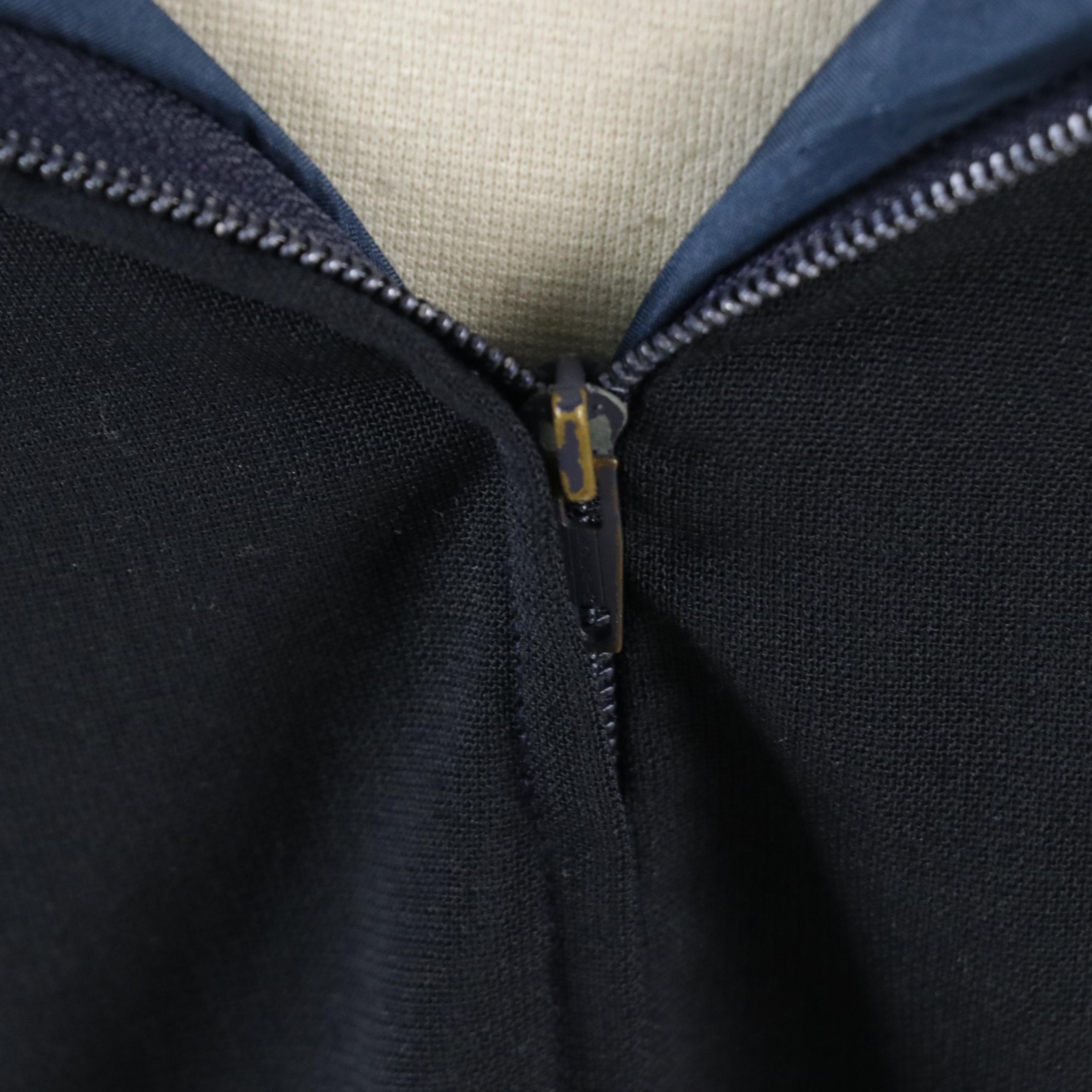 Chanel High Waist Pleated Yoke Skirt in Navy Blue Wool, circa 1970