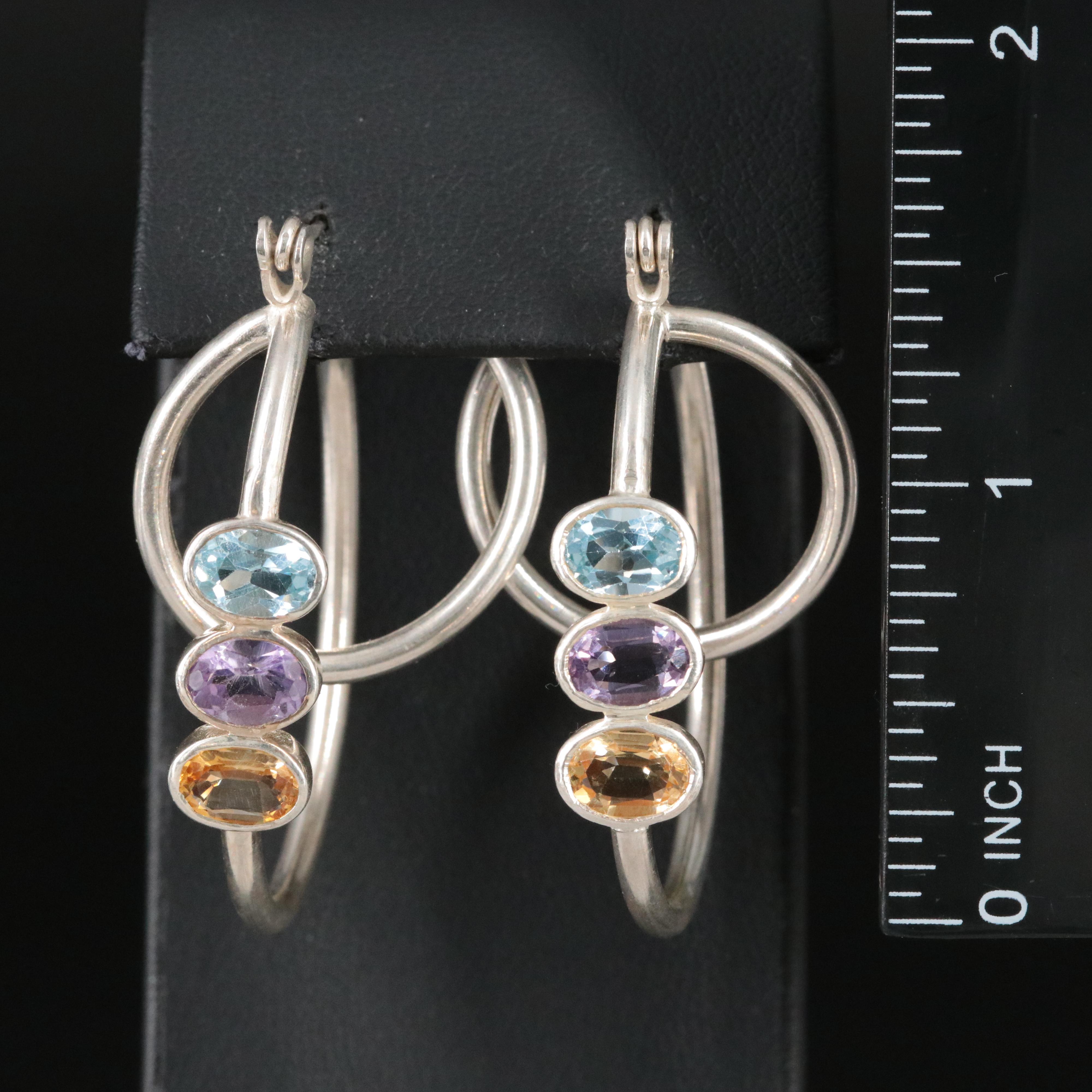Sterling Gemstone Double Hoop Earrings