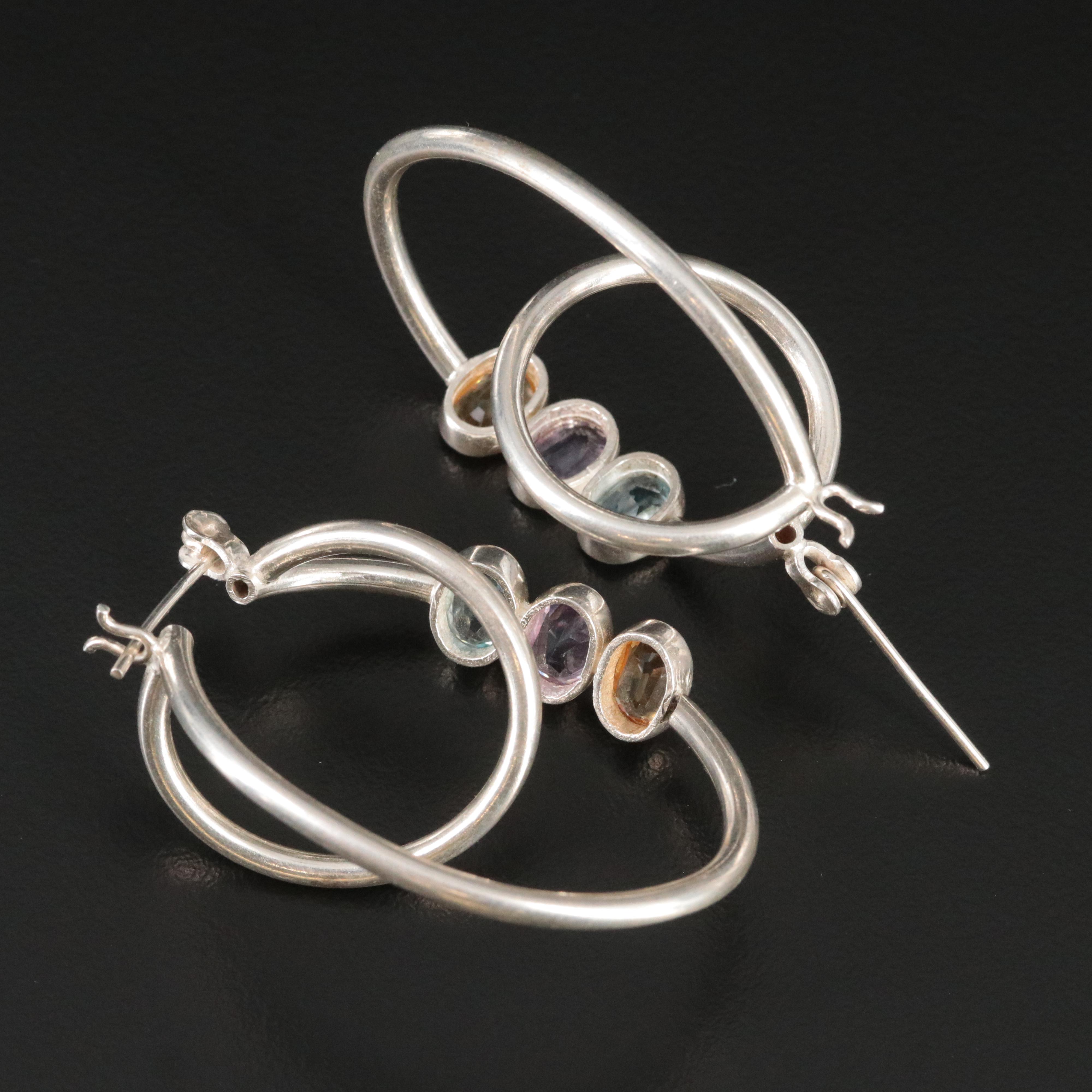 Sterling Gemstone Double Hoop Earrings