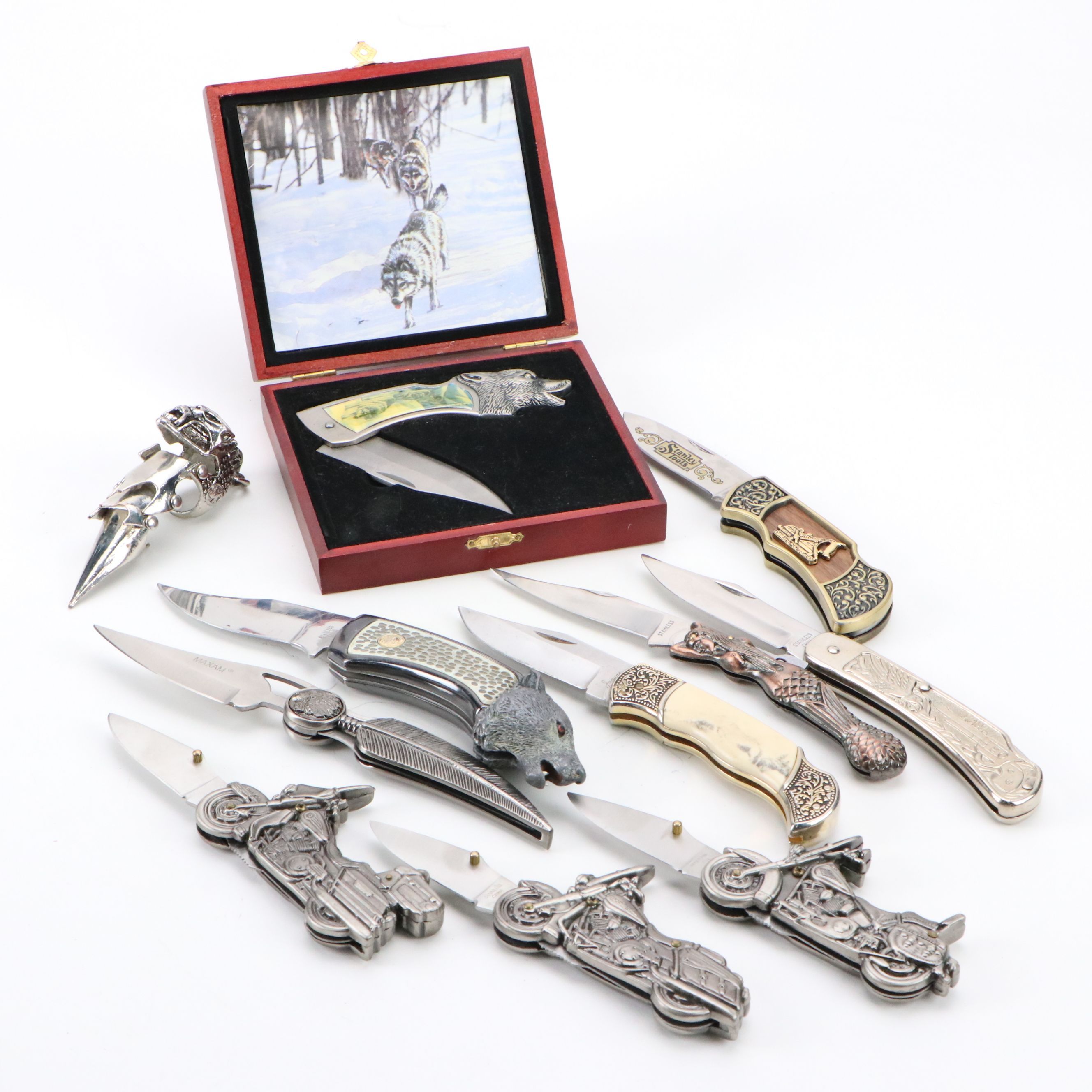 Franklin Mint Gray Wolf Knife and More Novelty Stainless Steel Pocket Knives