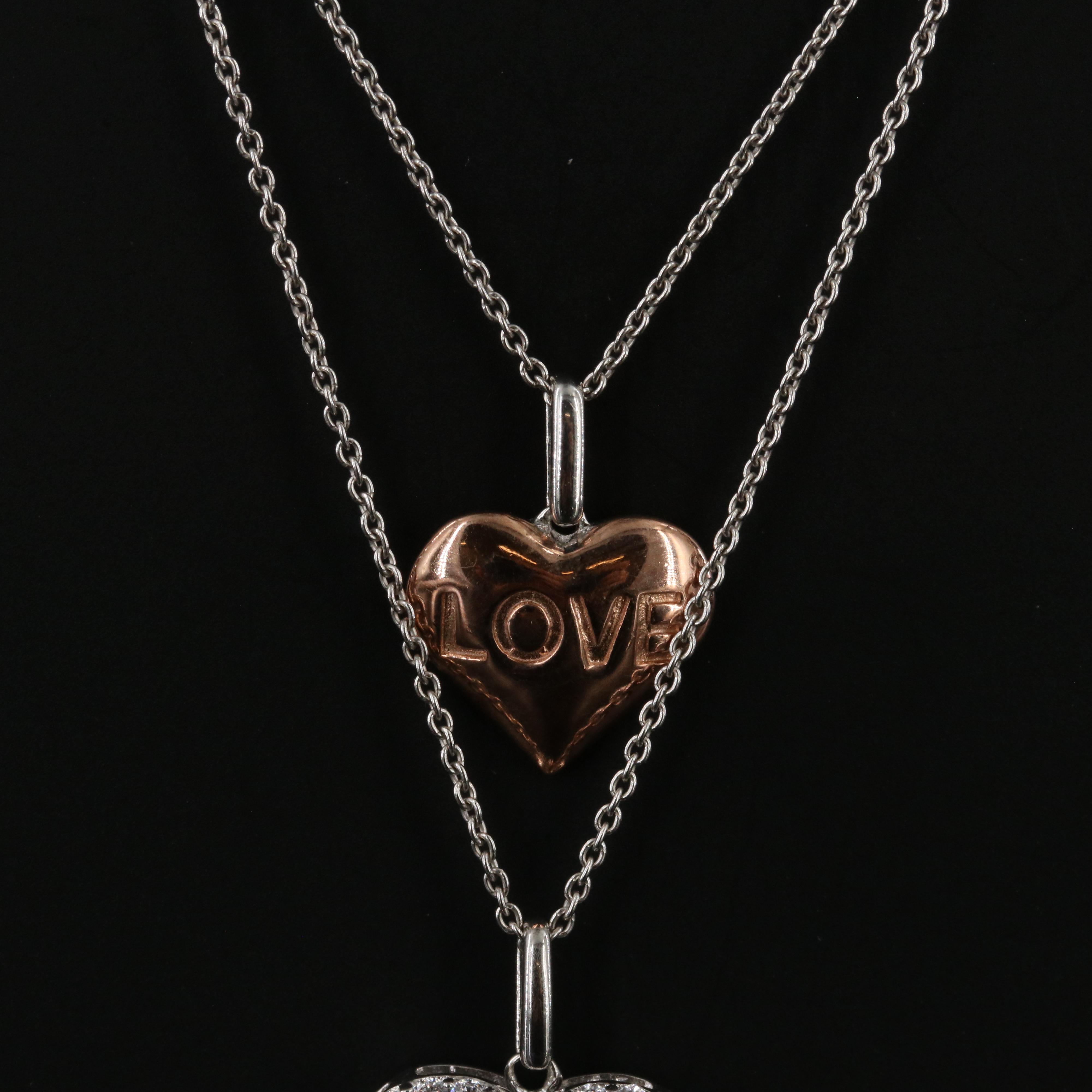 Sterling Cubic Zirconia and Rose Tone Heart Pendant Necklace