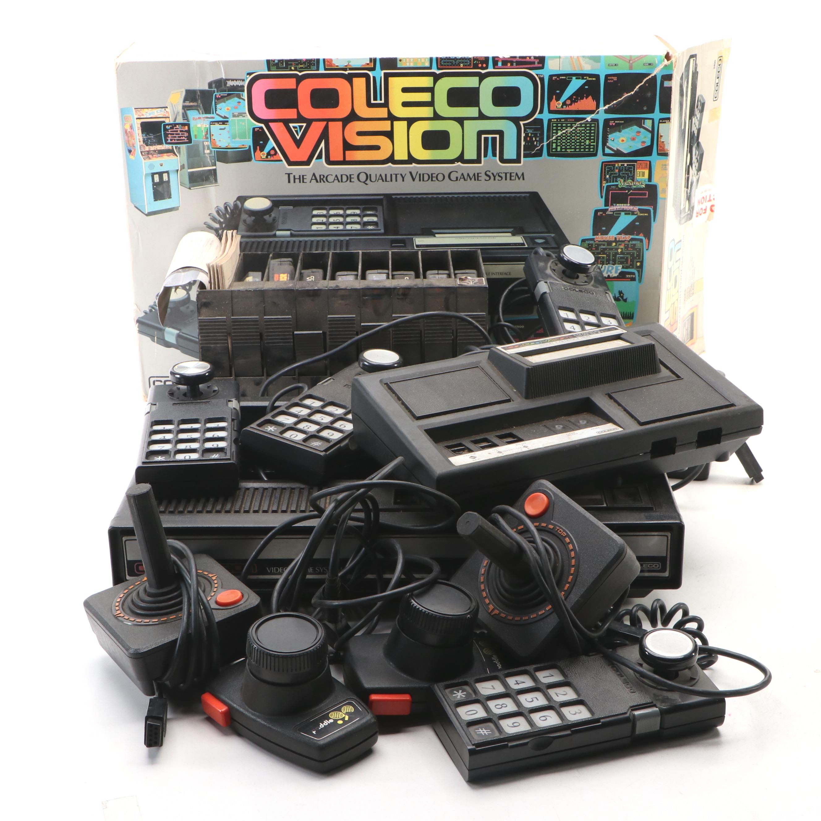 Coleco Vision Expansion Module #1 Video Game System, Controllers, Cartridges