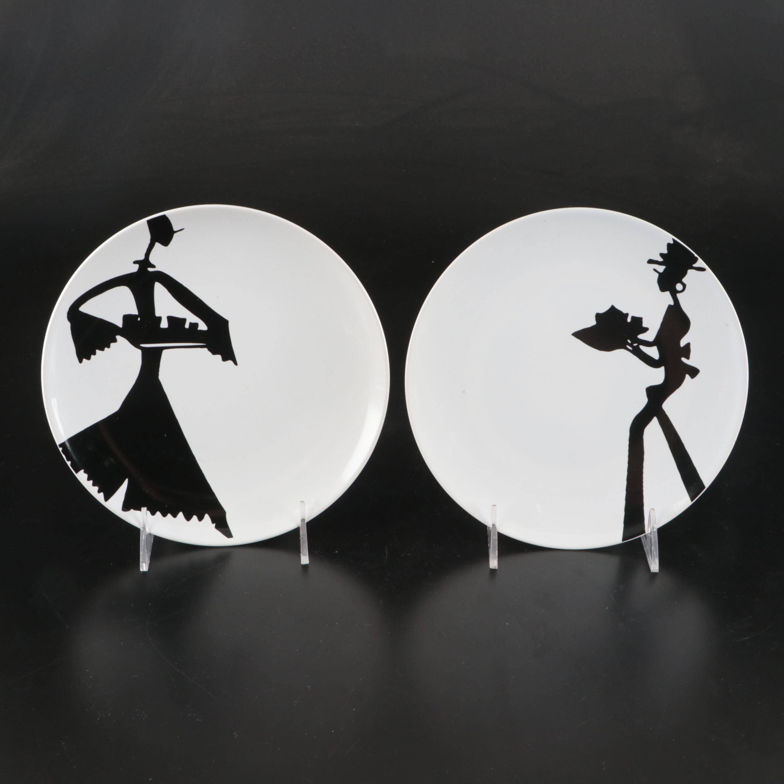 Rebecca Moses Ceramic Black Silhouette Salad Plates