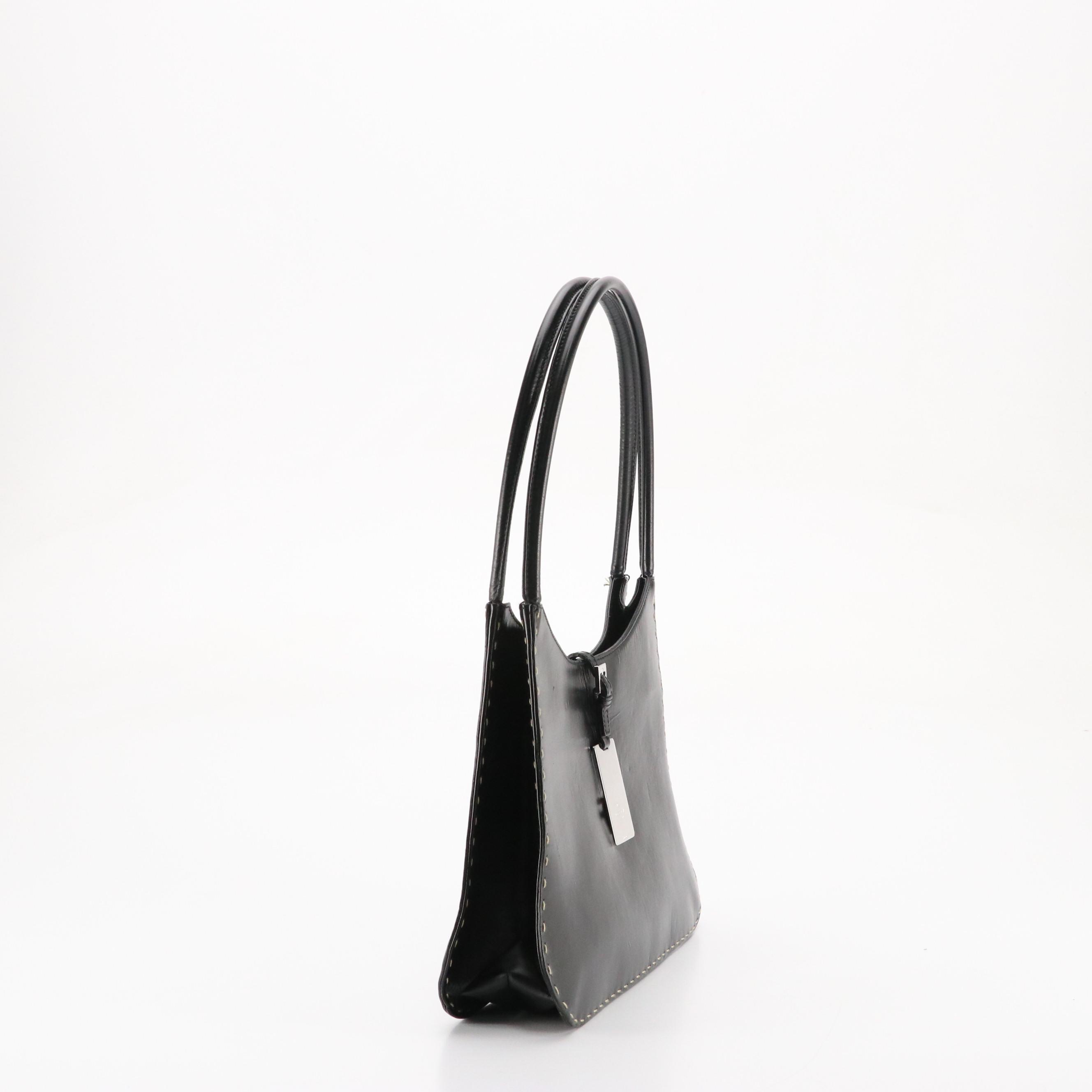 Gucci Black Leather Top Handle Shoulder Bag with Contrast Running Stitch