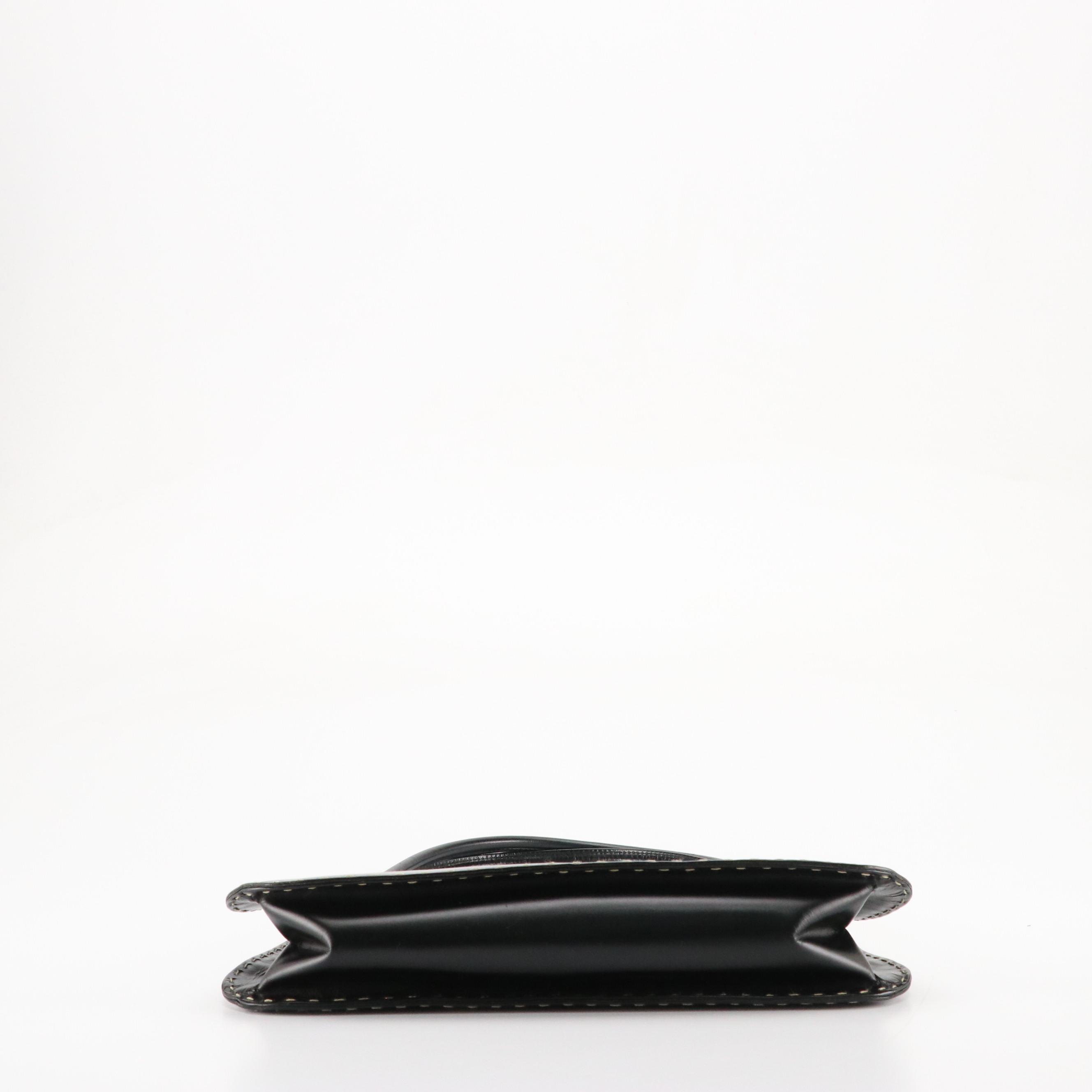 Gucci Black Leather Top Handle Shoulder Bag with Contrast Running Stitch