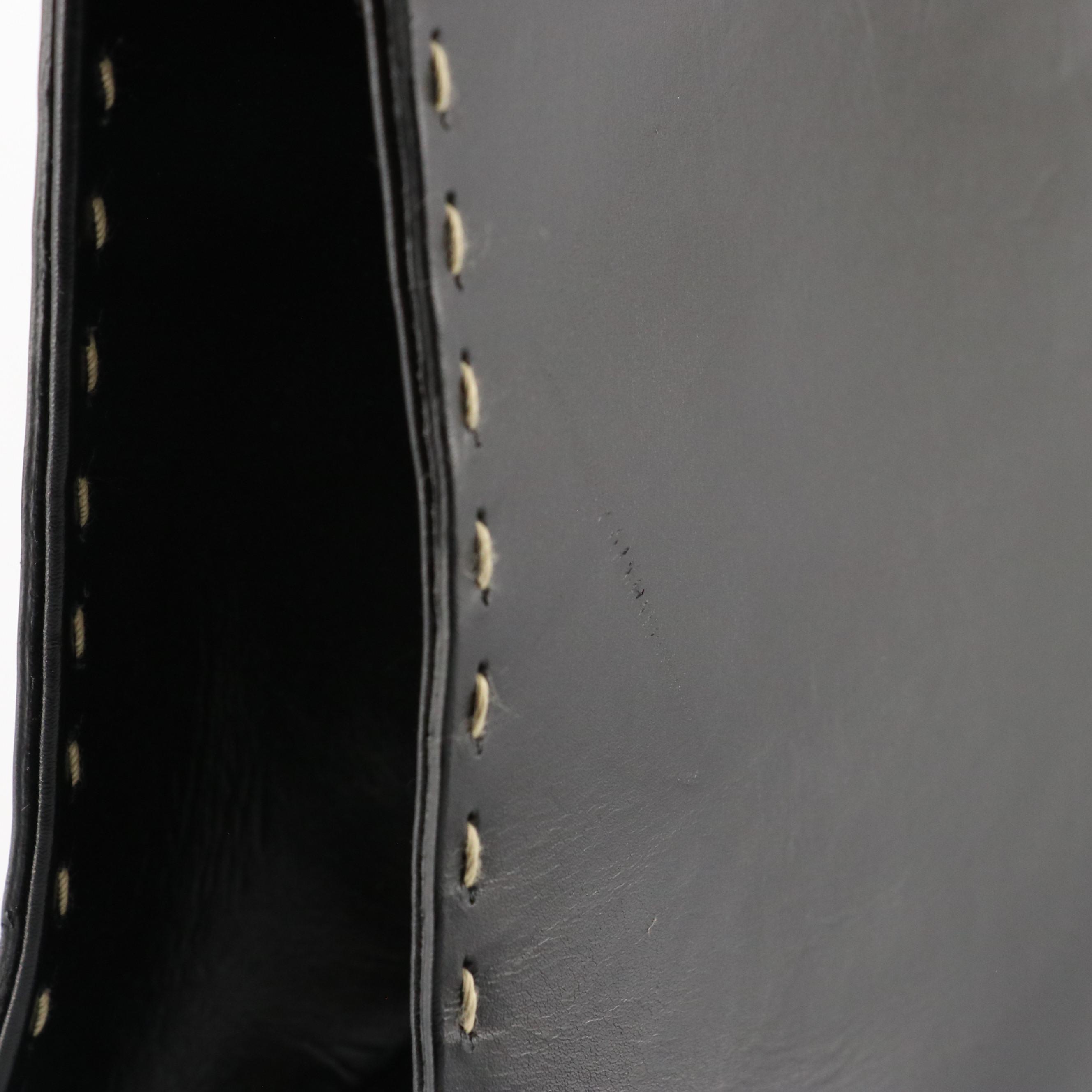 Gucci Black Leather Top Handle Shoulder Bag with Contrast Running Stitch