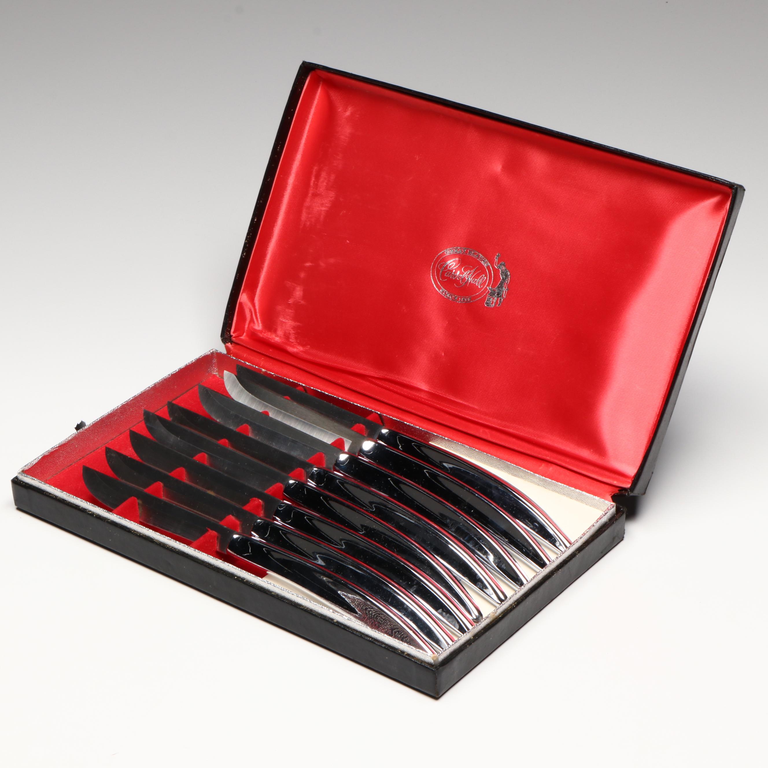 Art Deco Style Glass Bowl and Tidbit Tray with Other Steak Knives and Flatware