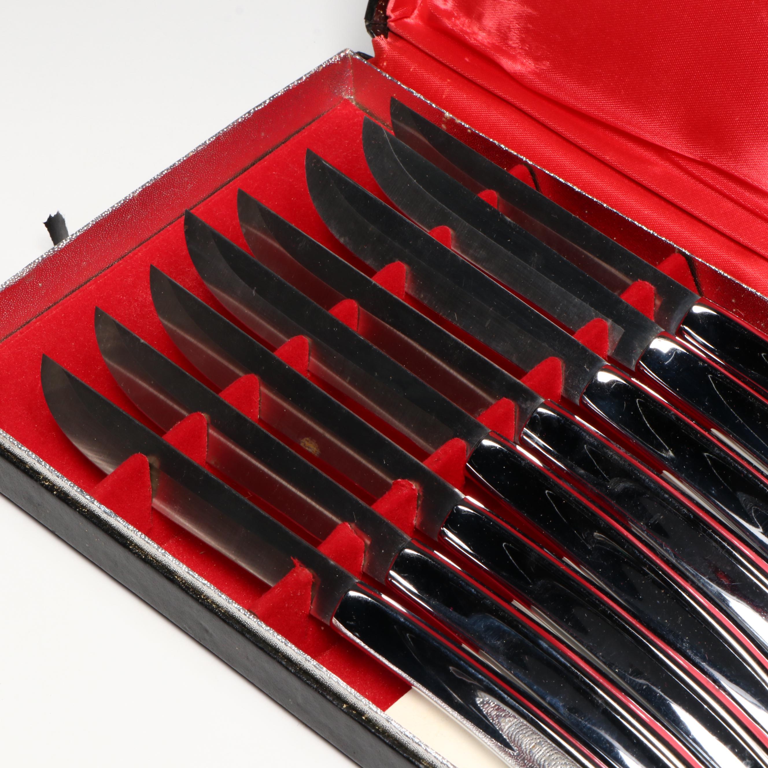 Art Deco Style Glass Bowl and Tidbit Tray with Other Steak Knives and Flatware