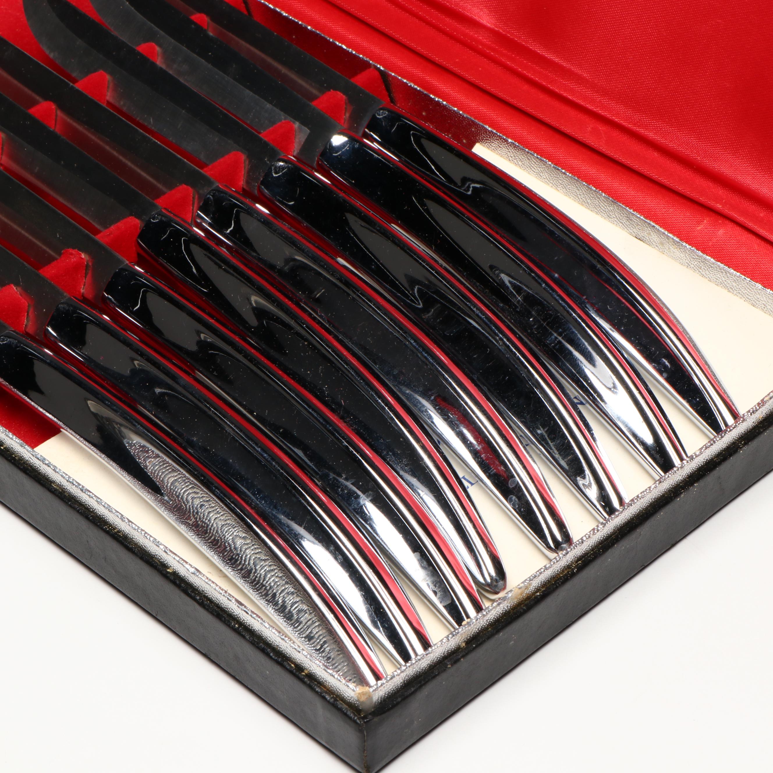 Art Deco Style Glass Bowl and Tidbit Tray with Other Steak Knives and Flatware