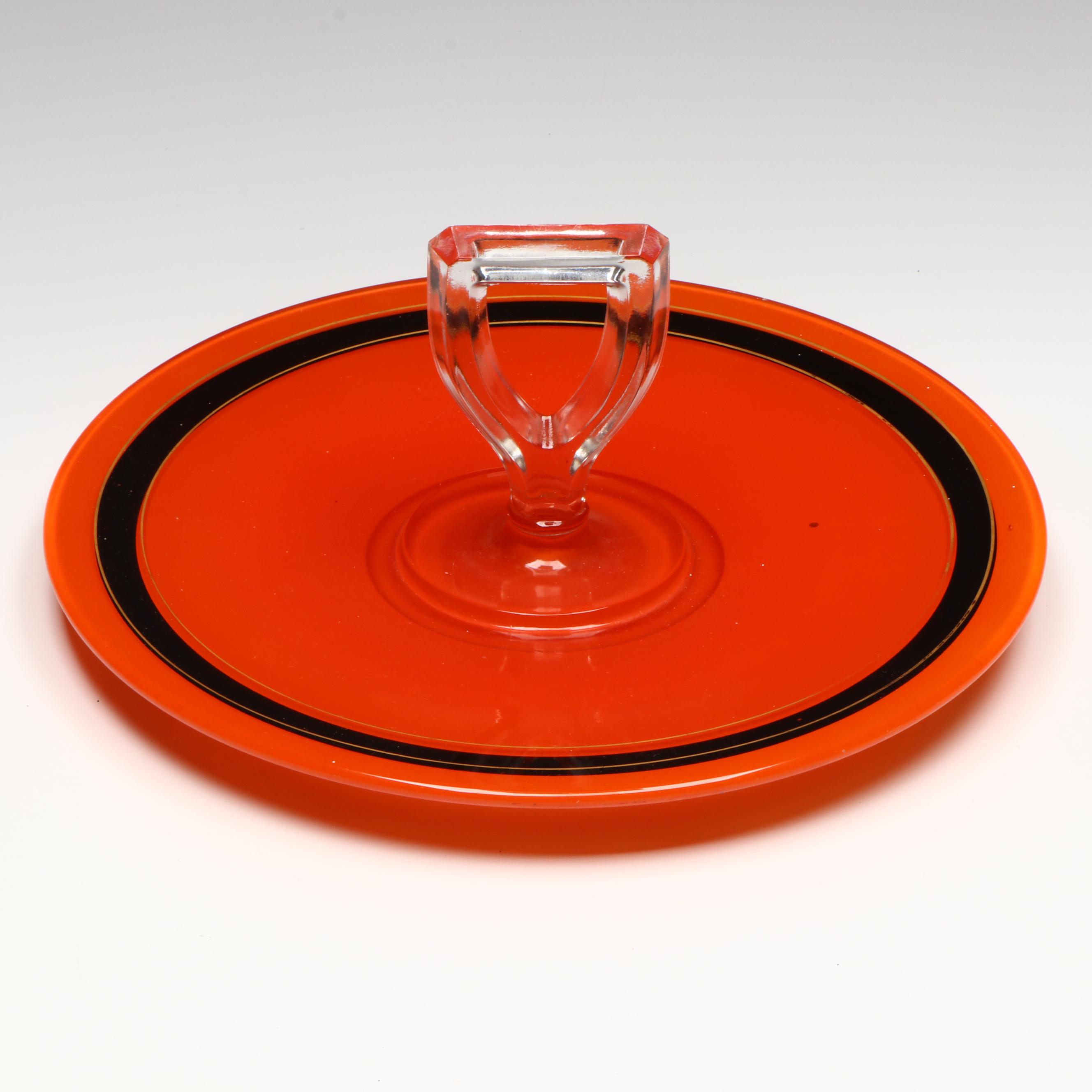 Art Deco Style Glass Bowl and Tidbit Tray with Other Steak Knives and Flatware