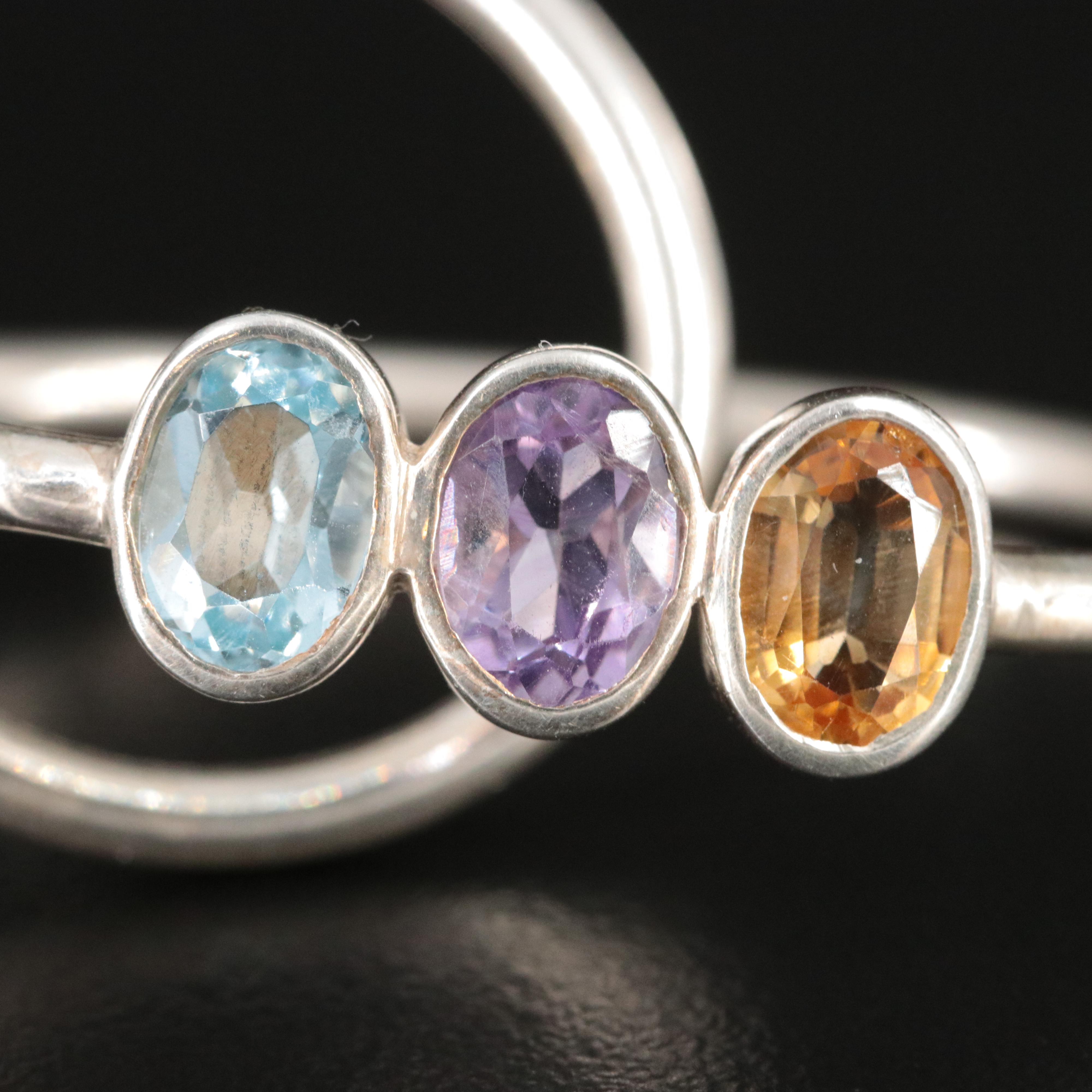 Sterling Gemstone Double Hoop Earrings