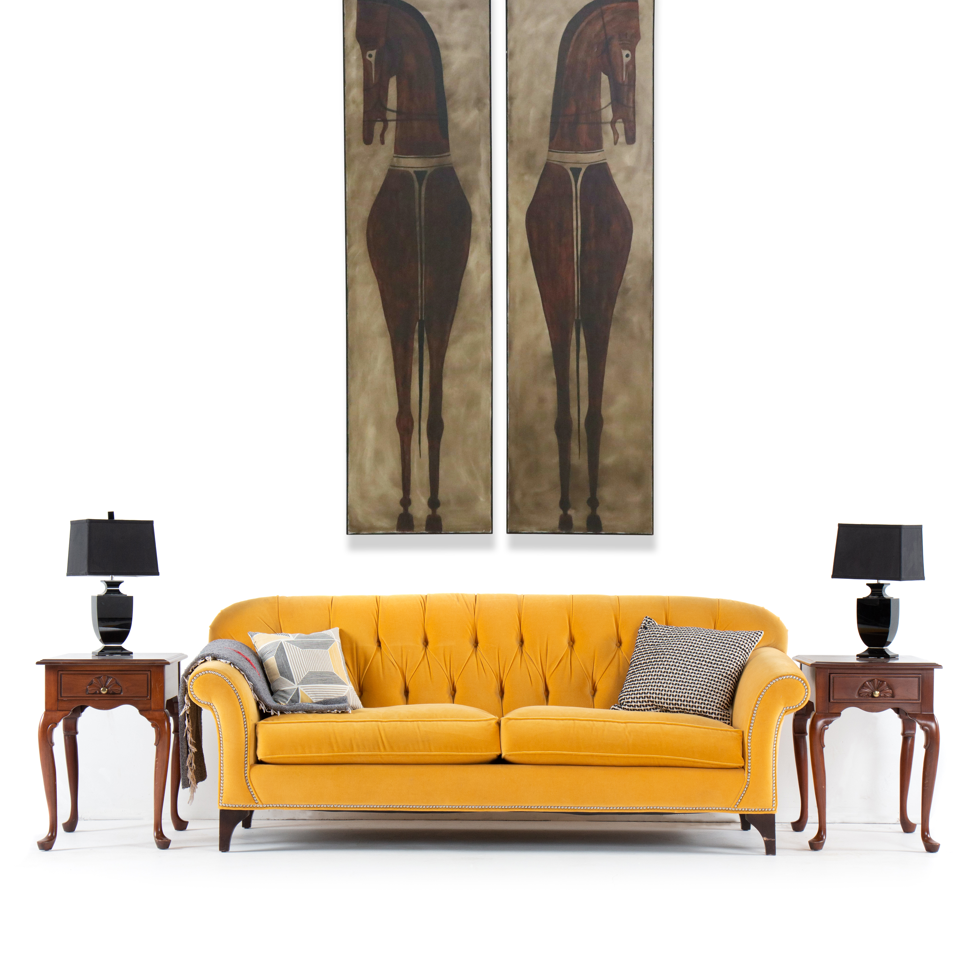 Acrylic Diptych of Stylized Horses, 21st Century