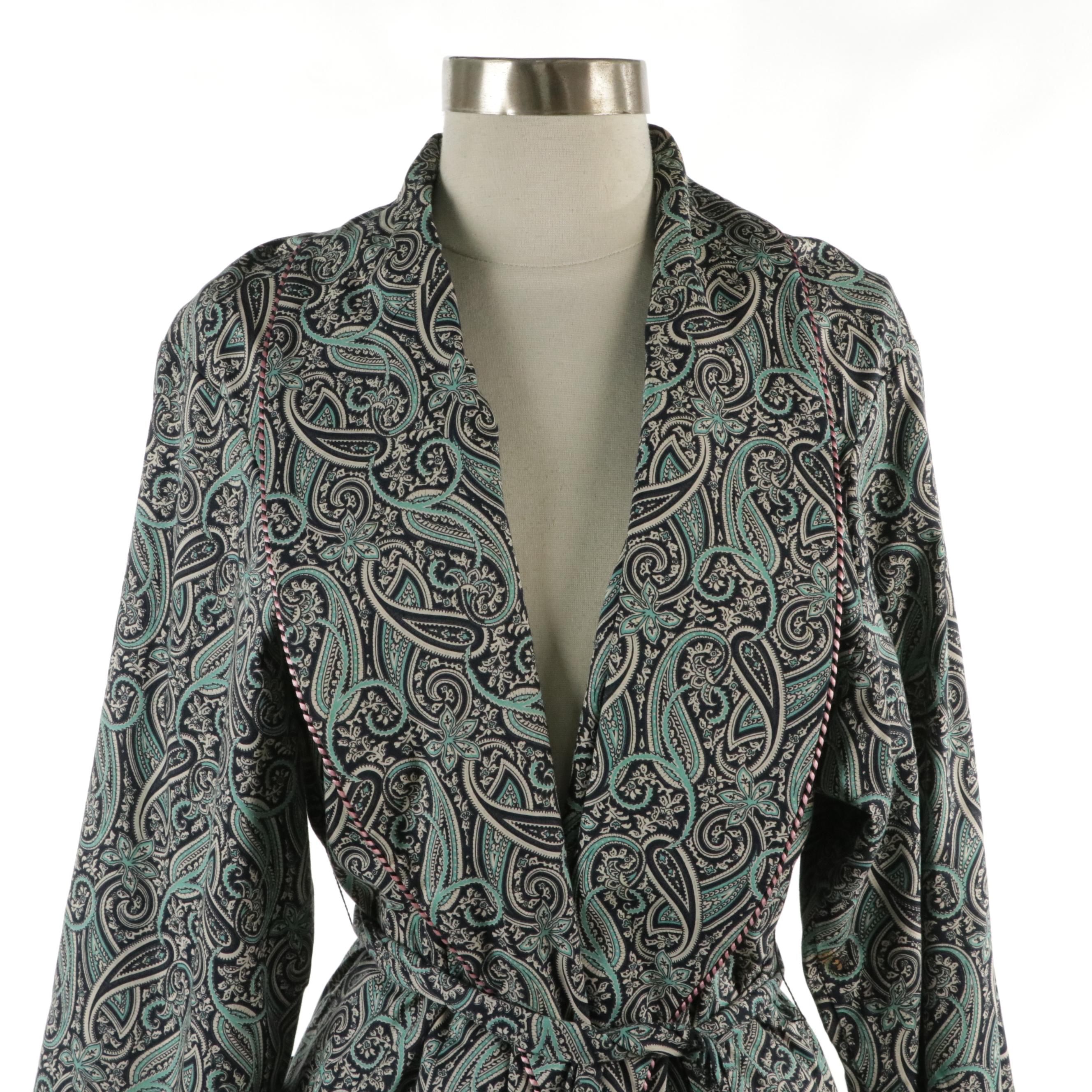 Fernando Sanchez Dressing Robe and Lounge Pants in Paisley Print Cotton Lawn