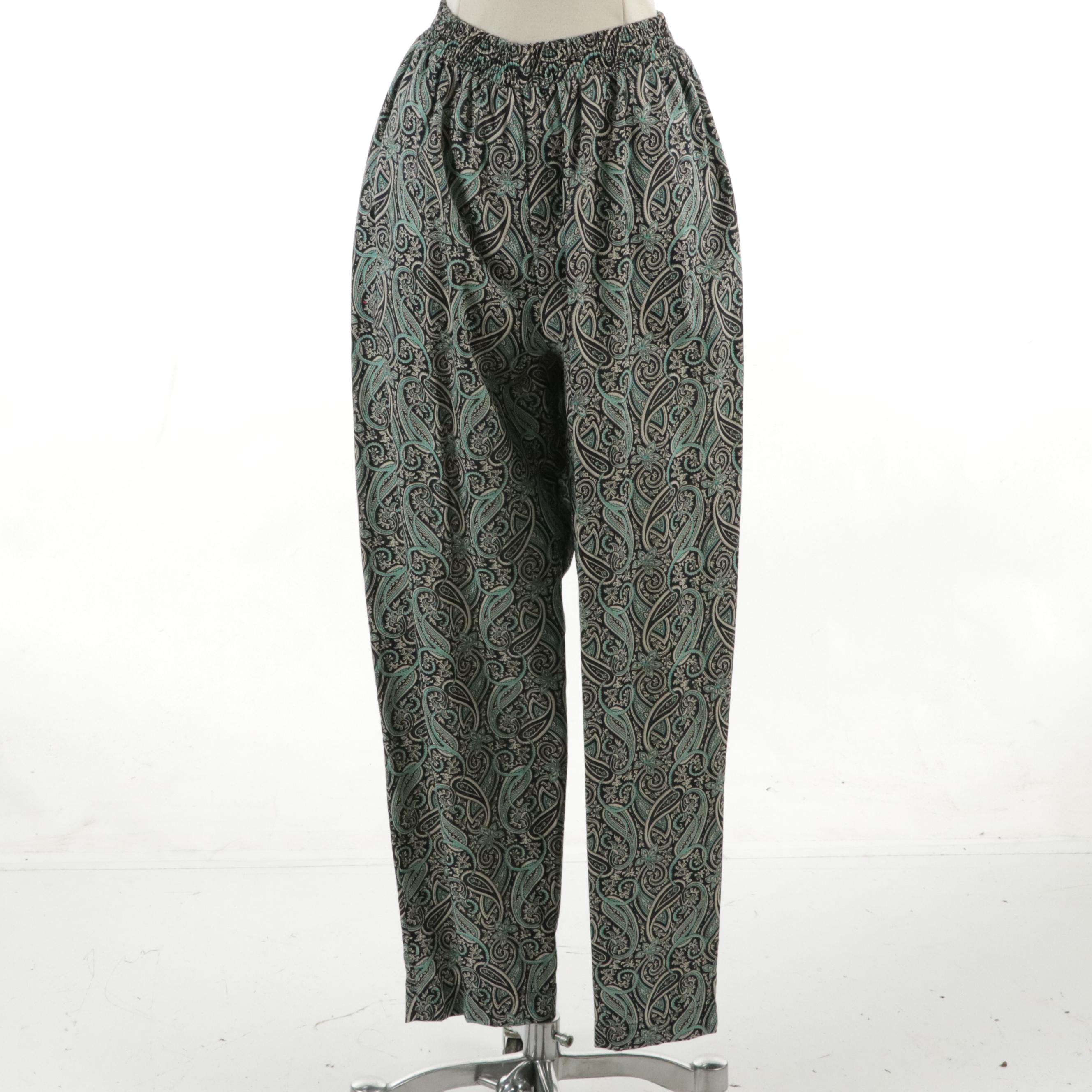 Fernando Sanchez Dressing Robe and Lounge Pants in Paisley Print Cotton Lawn