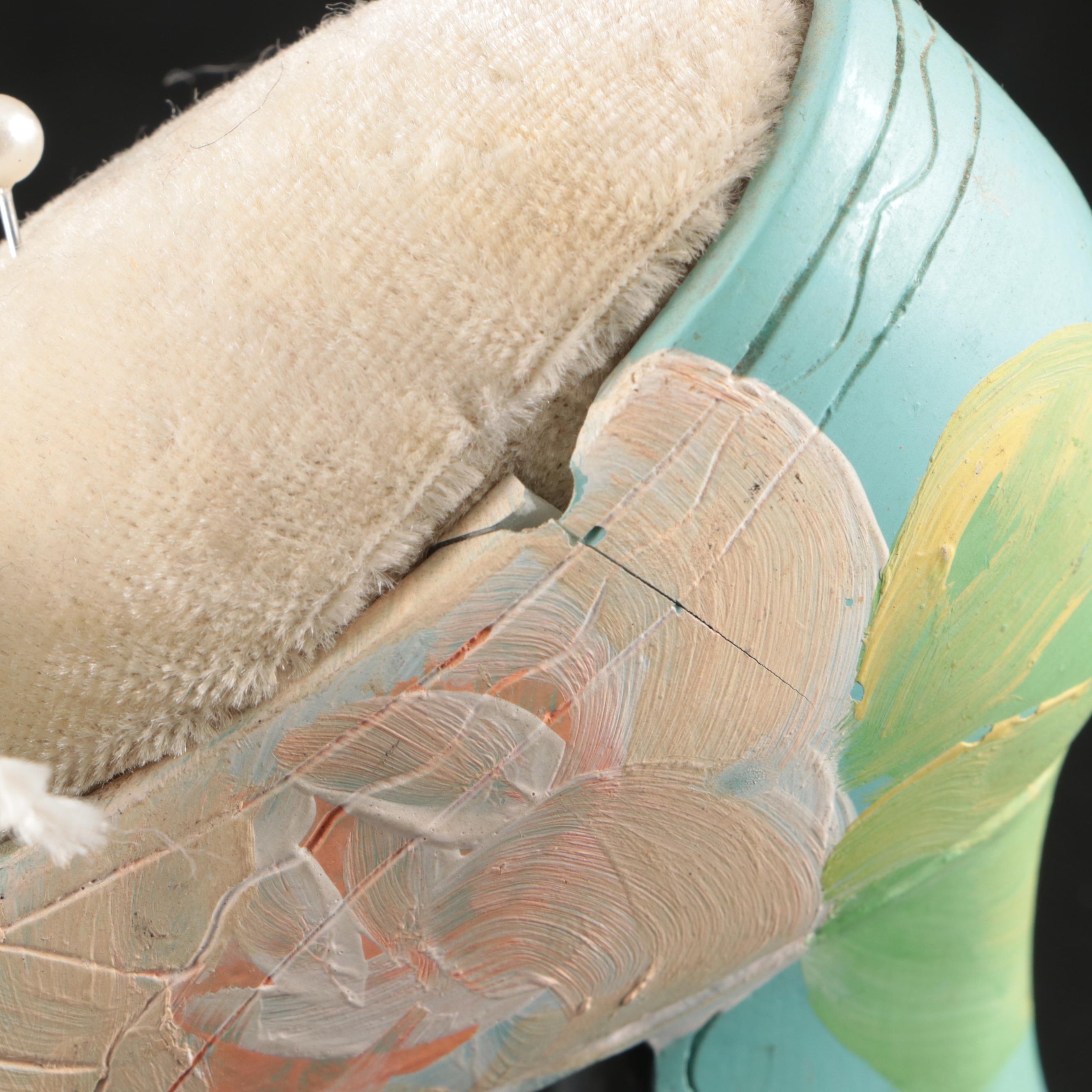 Gilt Brush, Hand Mirror, and Mirrored Tray with Shoe-Shaped Pin Cushion