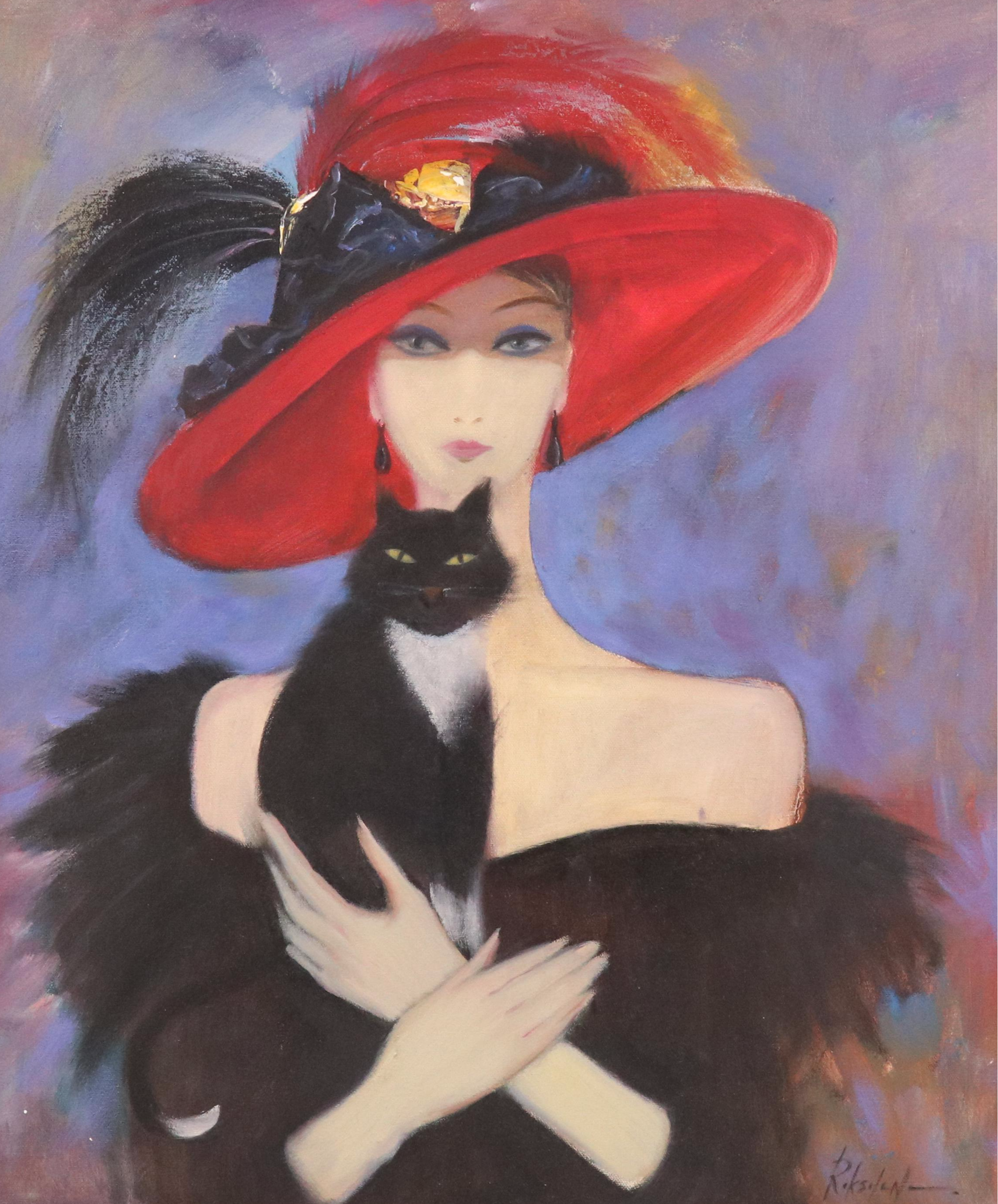Acrylic Portrait Painting of Woman with Cat