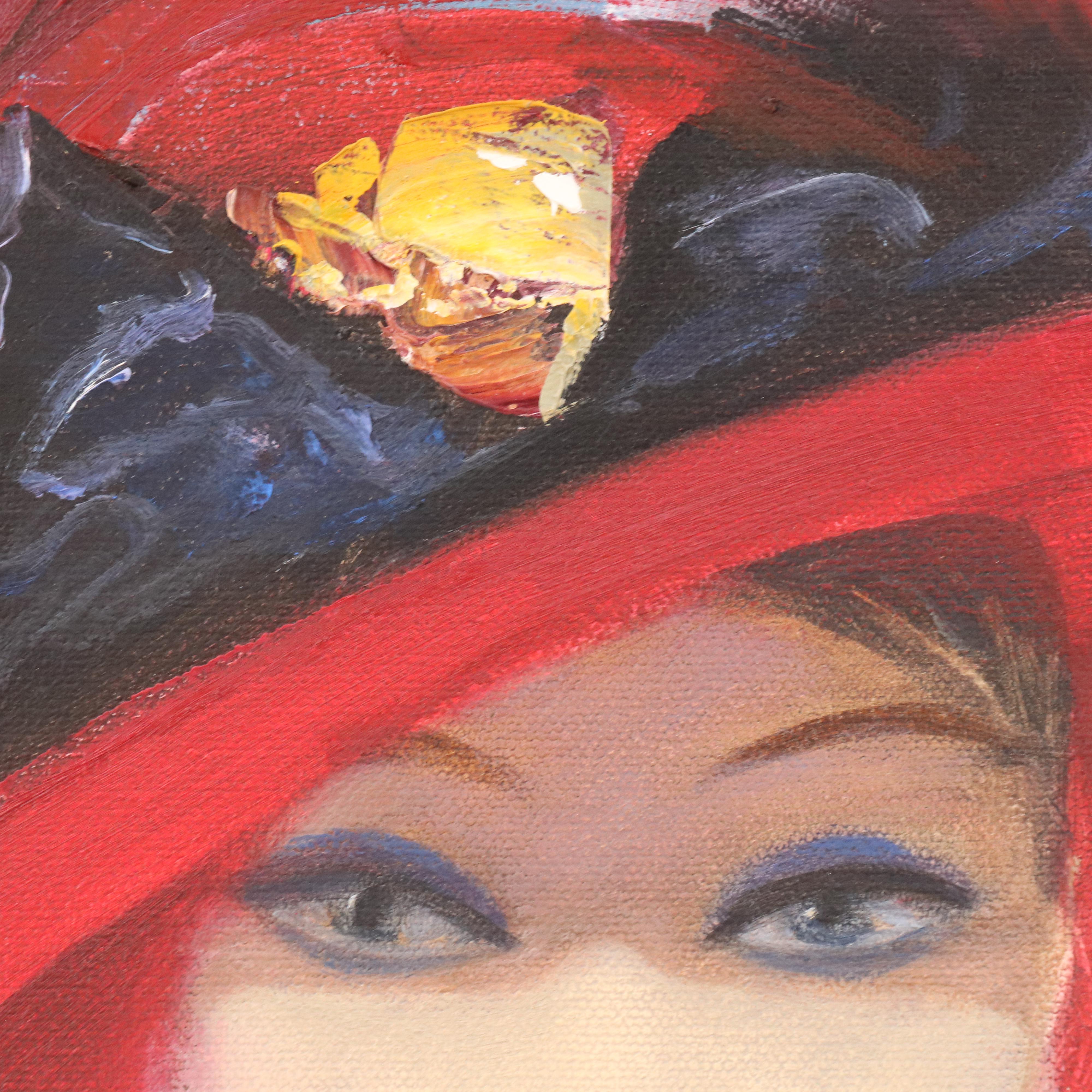 Acrylic Portrait Painting of Woman with Cat