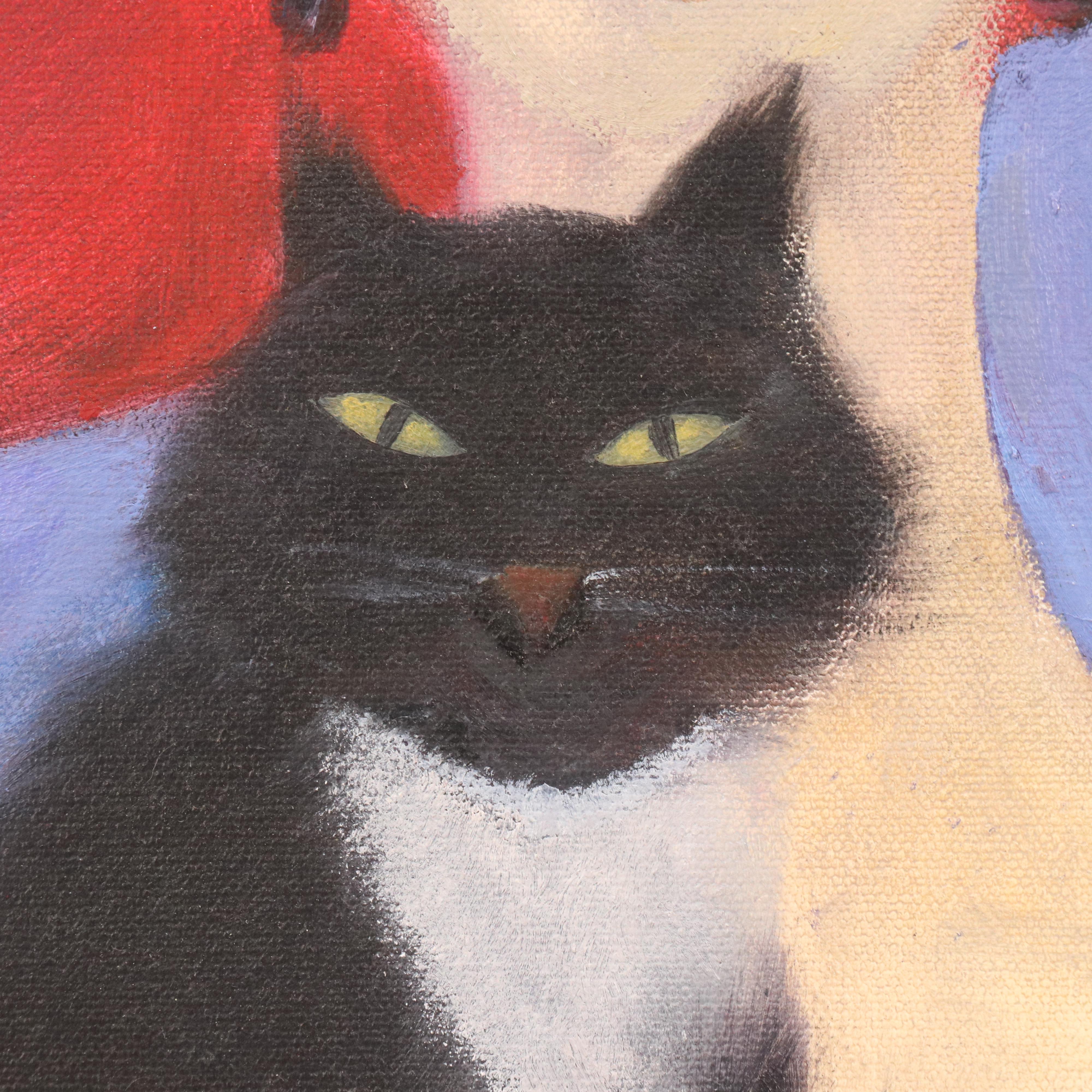 Acrylic Portrait Painting of Woman with Cat