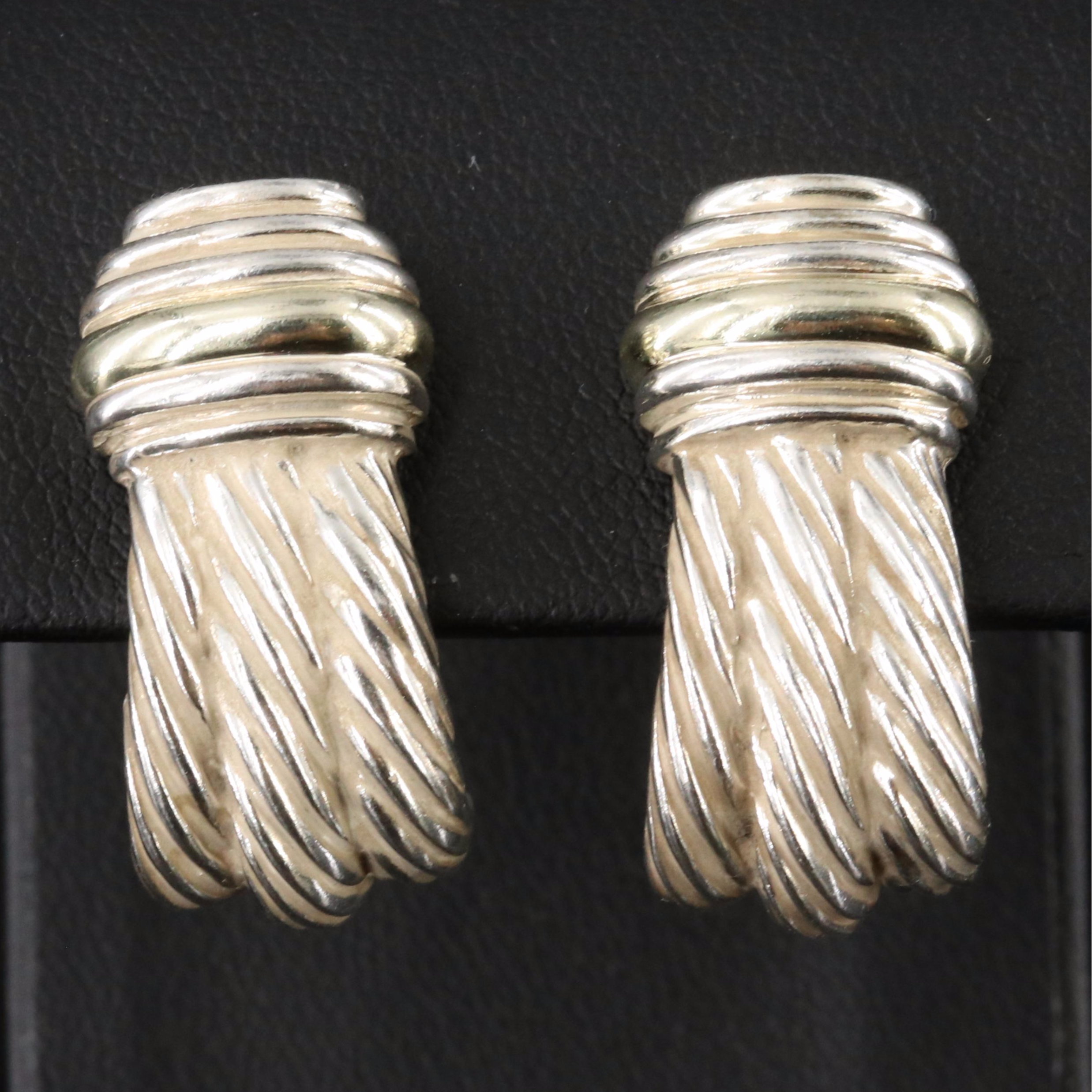 David Yurman Sterling and 14K Triple Row Cable Earrings