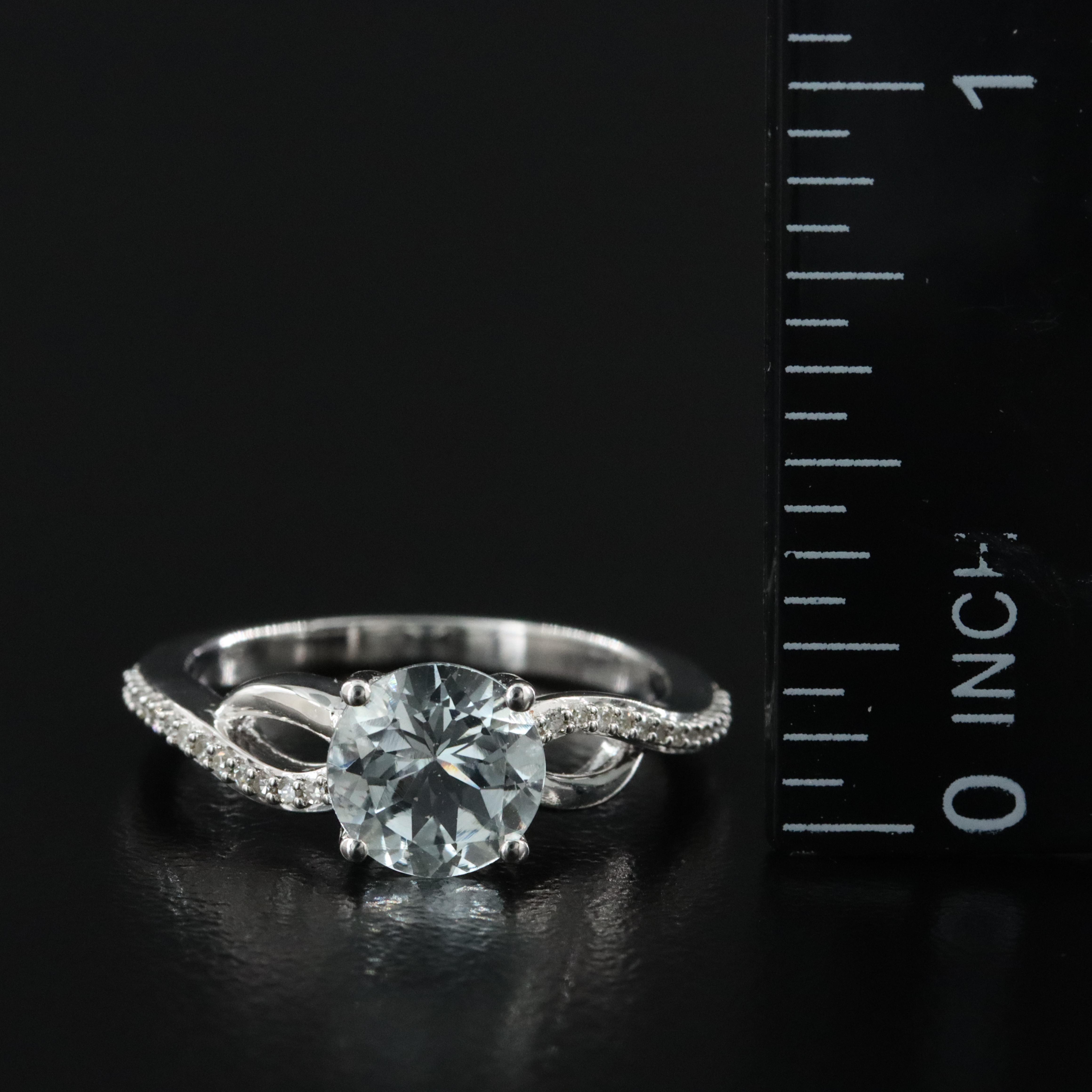 Sterling Aquamarine and Diamond Ring