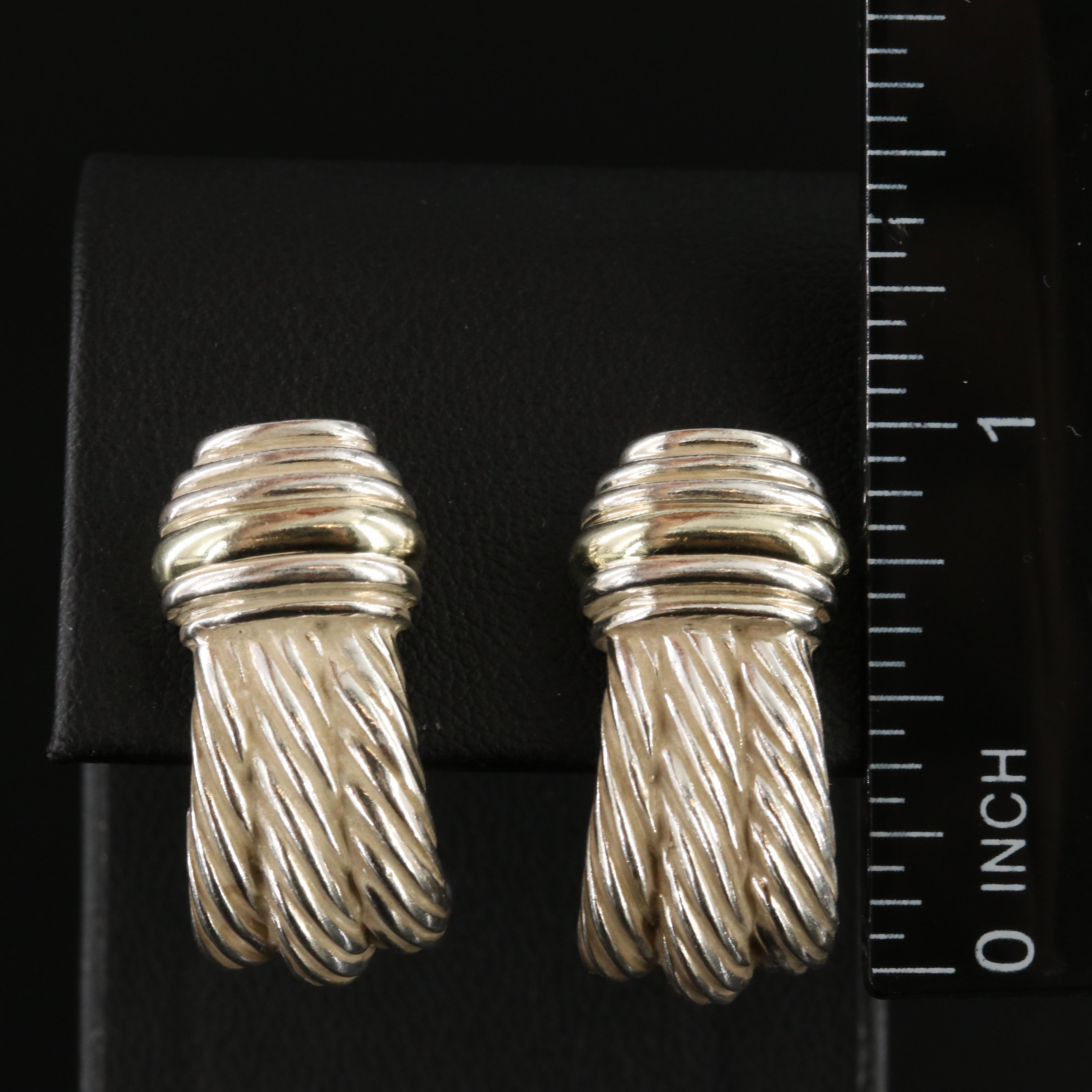 David Yurman Sterling and 14K Triple Row Cable Earrings