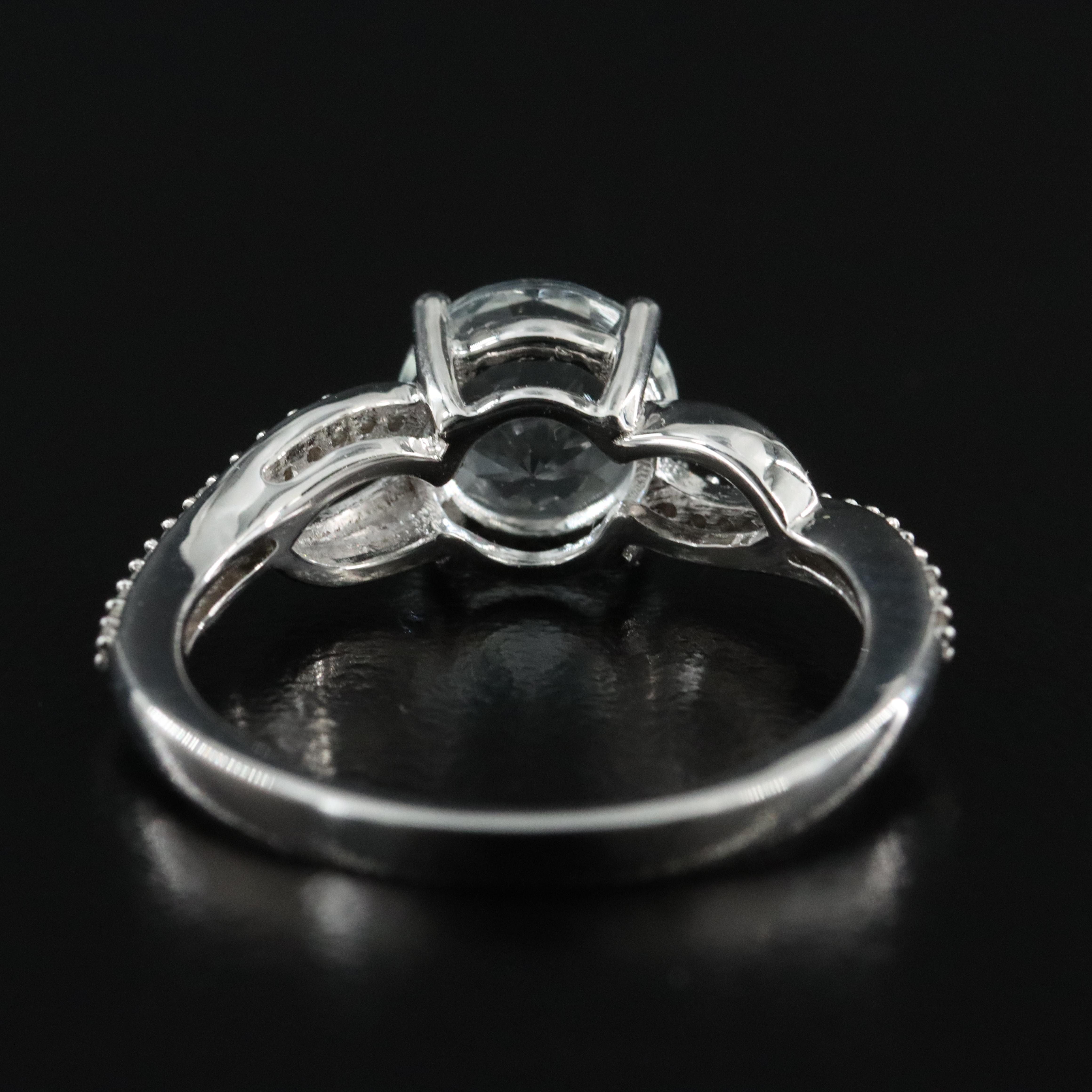 Sterling Aquamarine and Diamond Ring