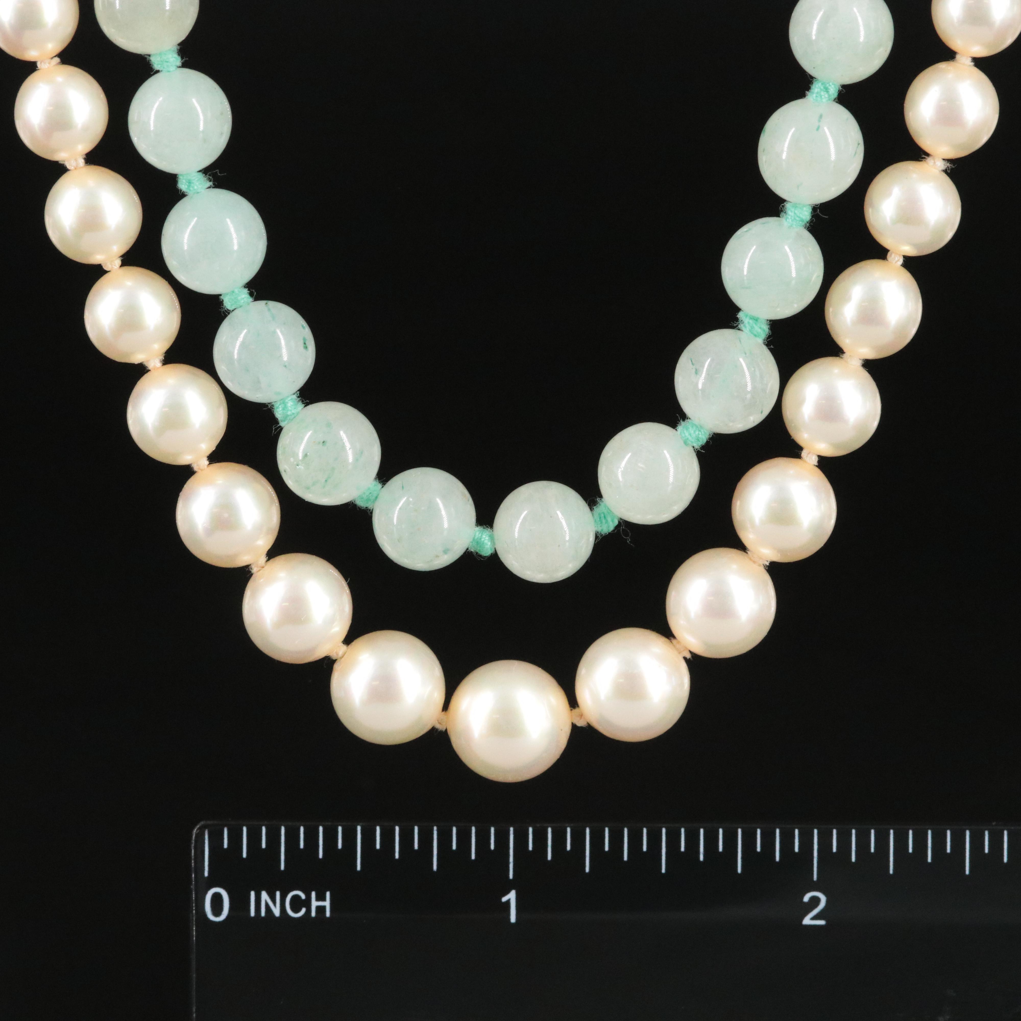 Aventurine and Graduated Faux Pearl Necklaces