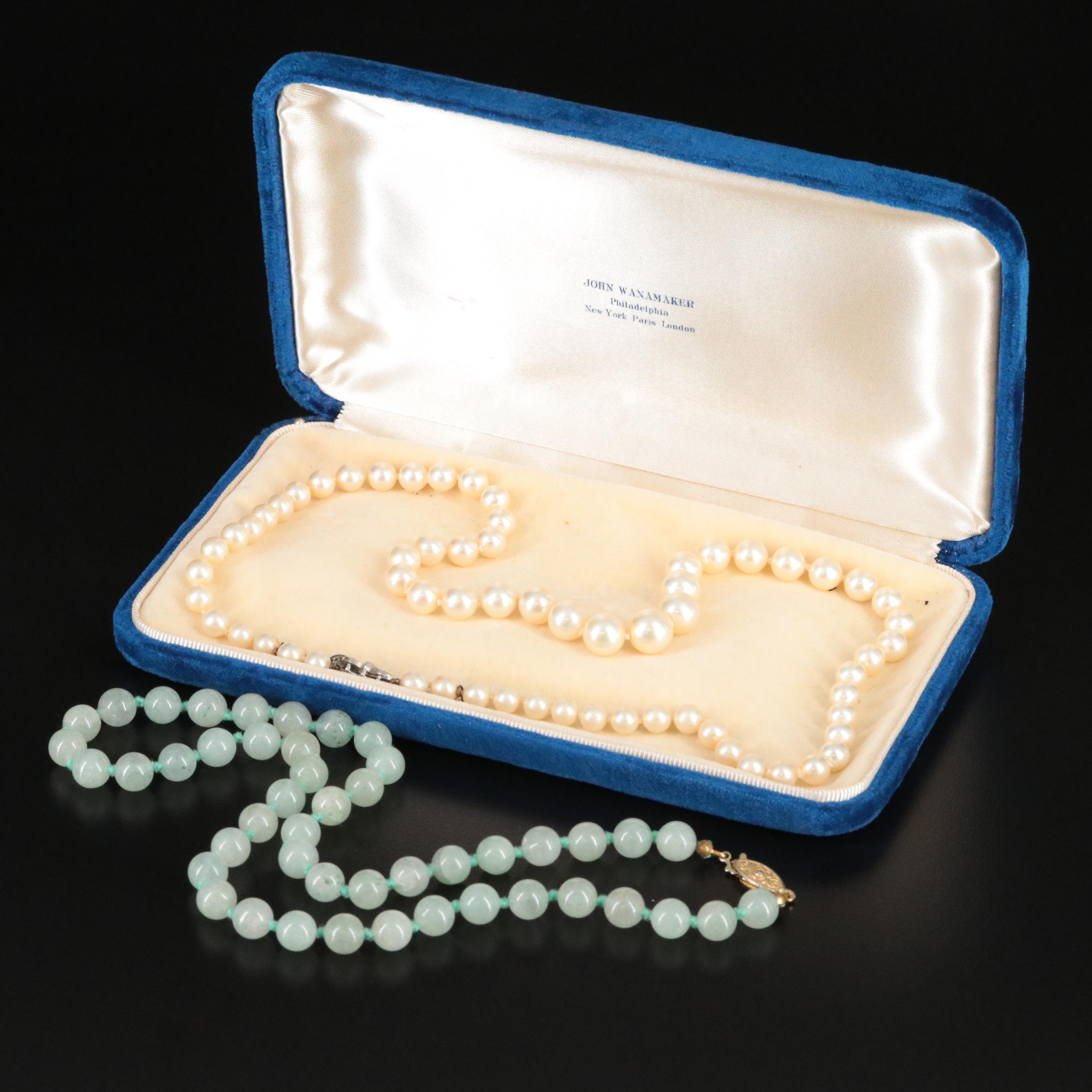 Aventurine and Graduated Faux Pearl Necklaces