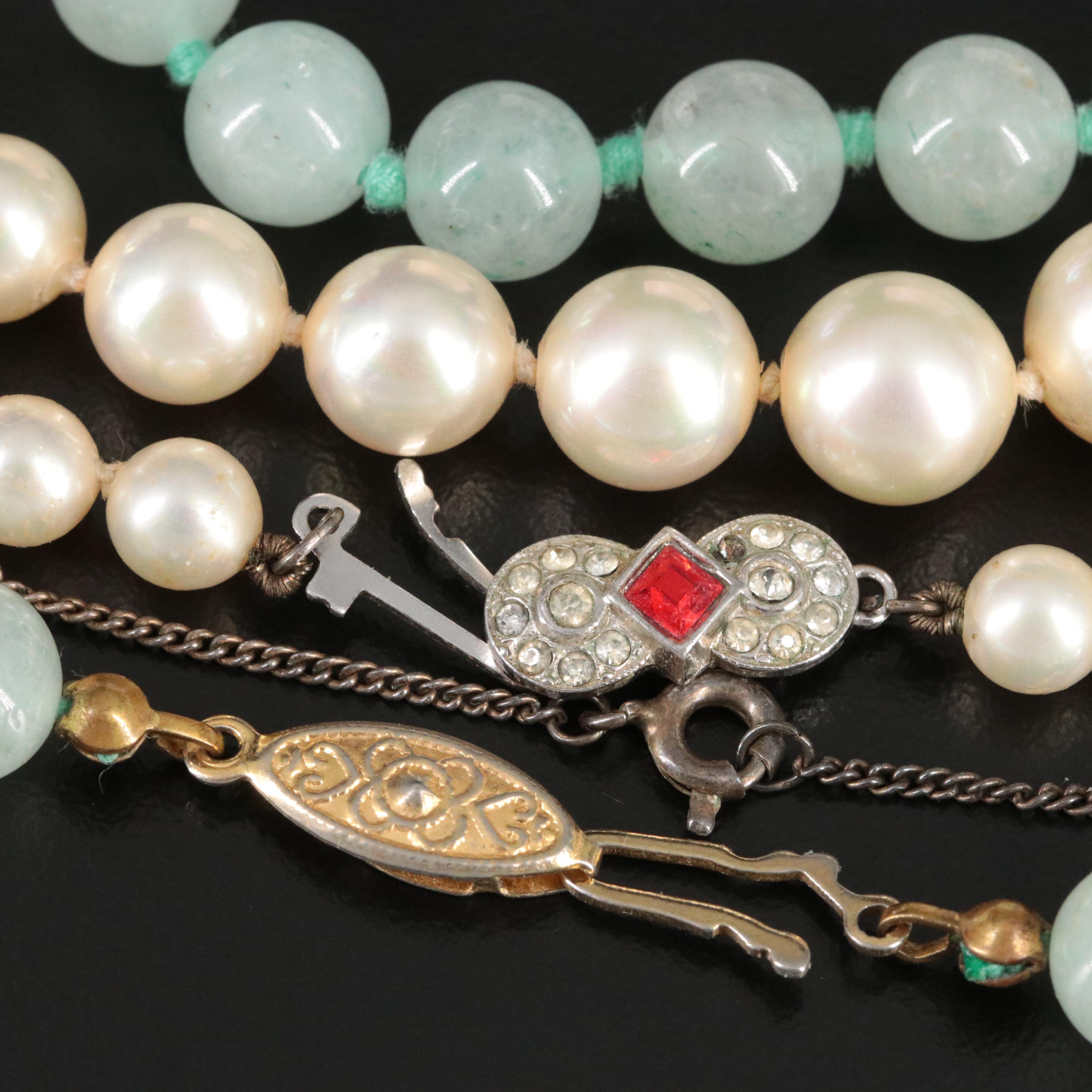 Aventurine and Graduated Faux Pearl Necklaces