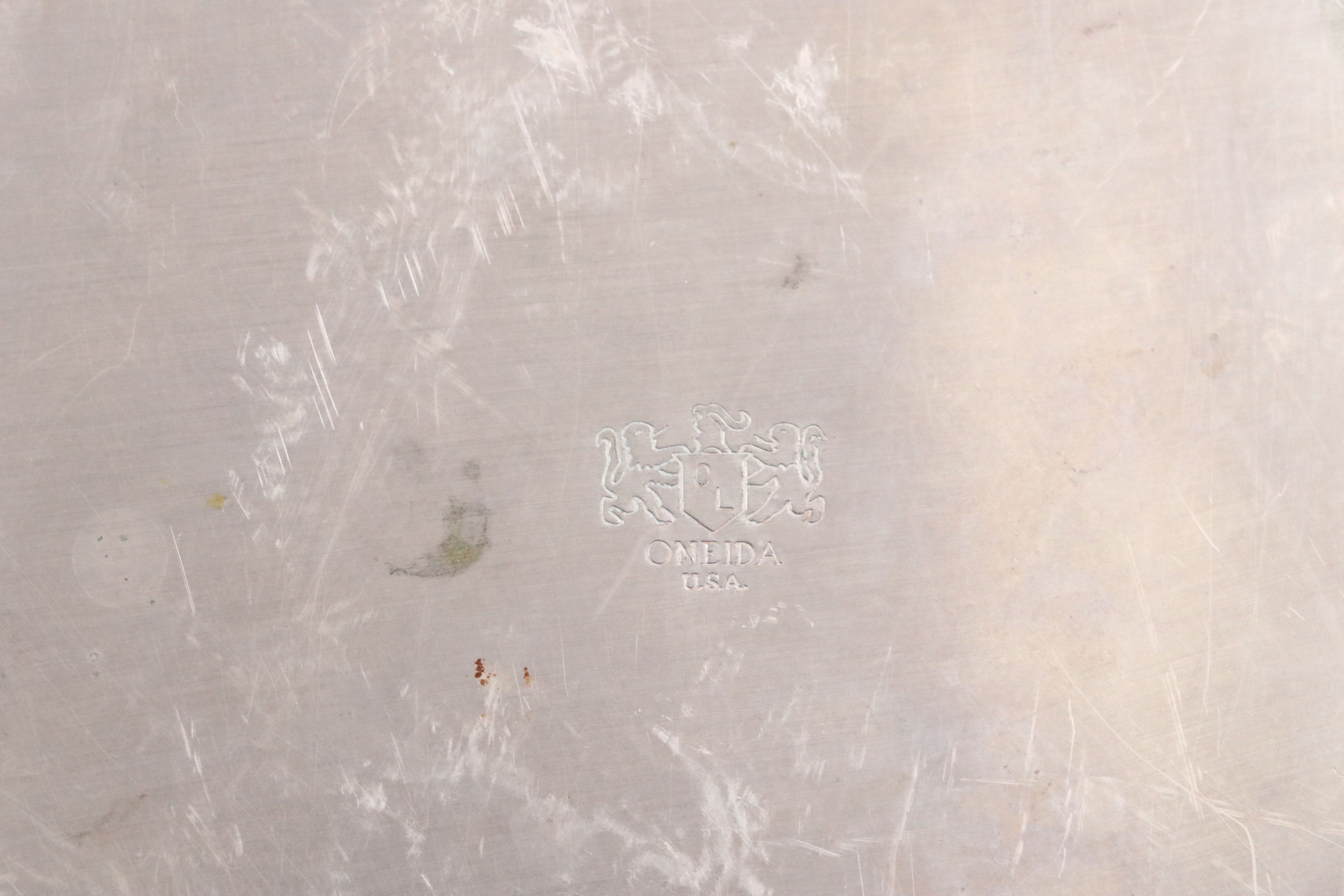 Pierced Casserole Dish with Silver Plate Chip and Dips, Trays and Nut Bowl