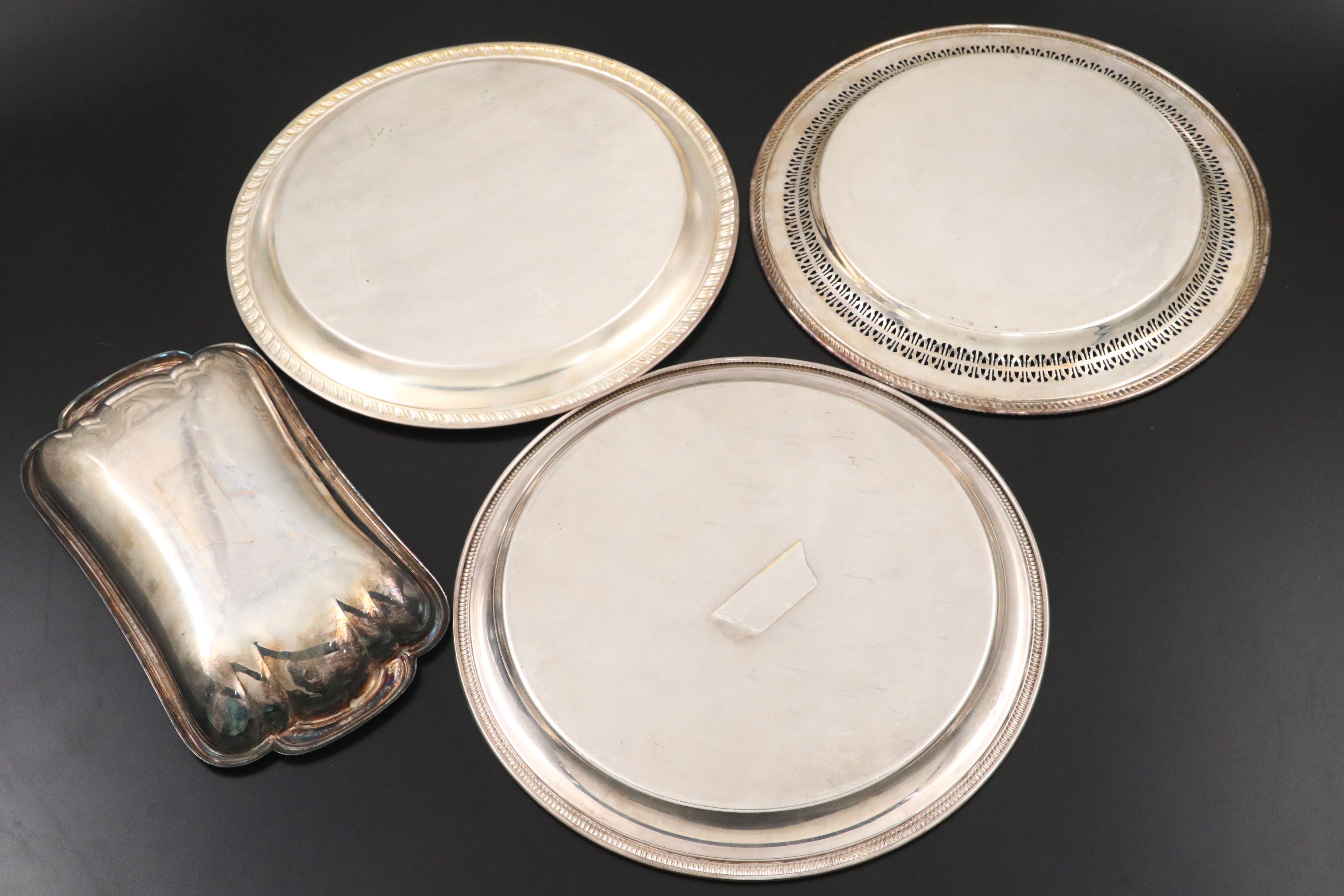 Pierced Casserole Dish with Silver Plate Chip and Dips, Trays and Nut Bowl