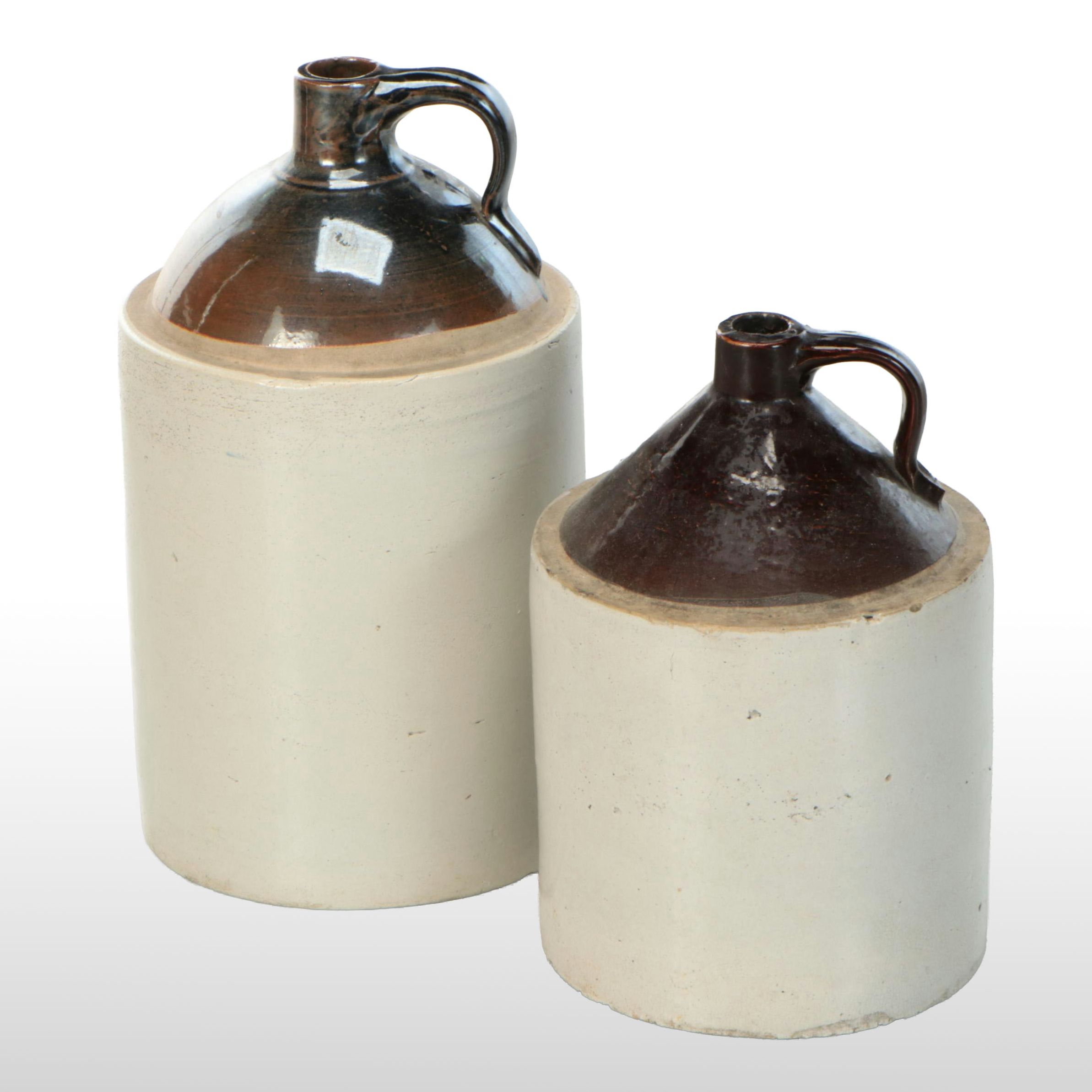 American Two-Tone Stoneware Jugs, Early to Mid-20th Century
