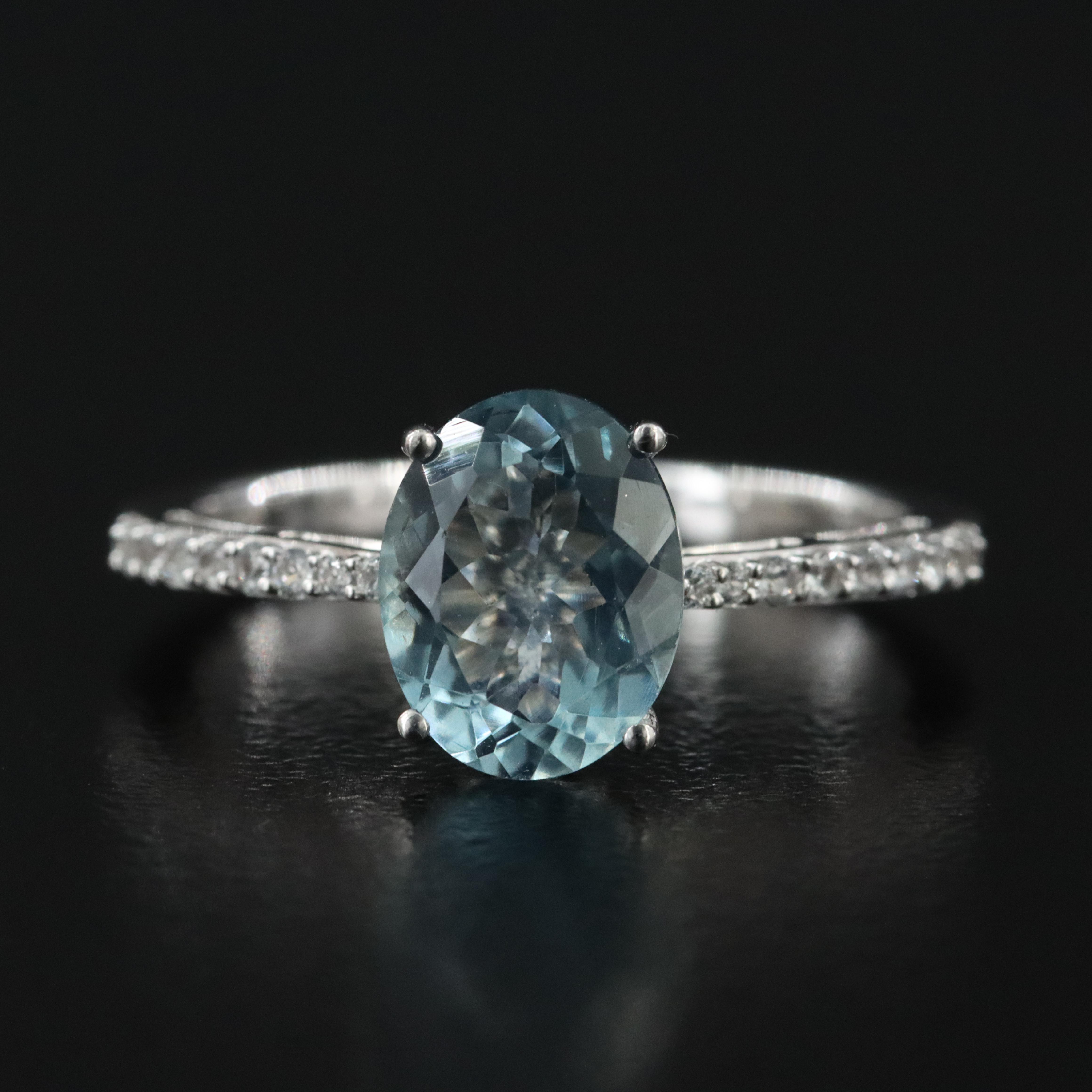Sterling Aquamarine and White Sapphire Ring